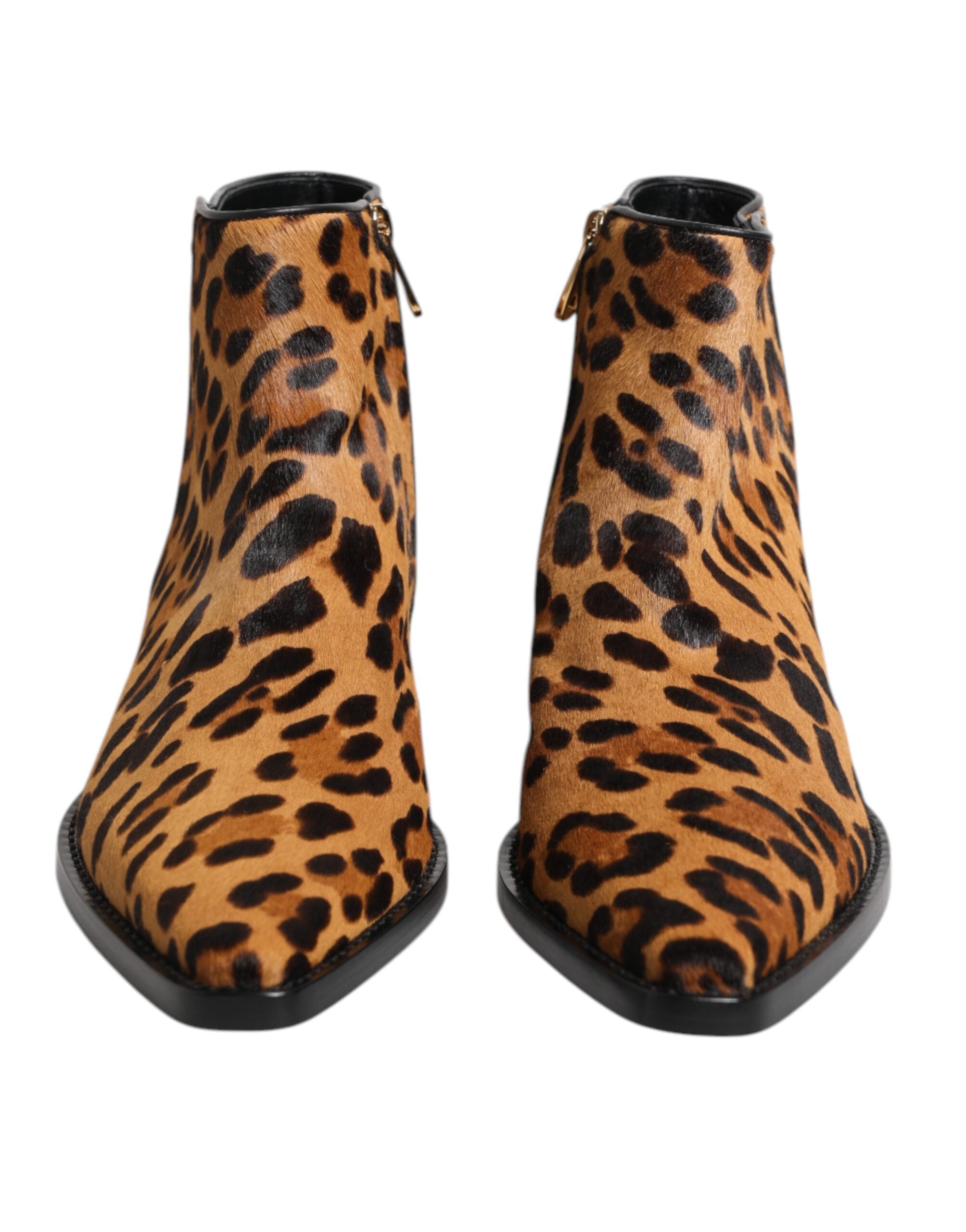 Brown Leopard Calf Fur Ankle Boots Shoes - ventzia