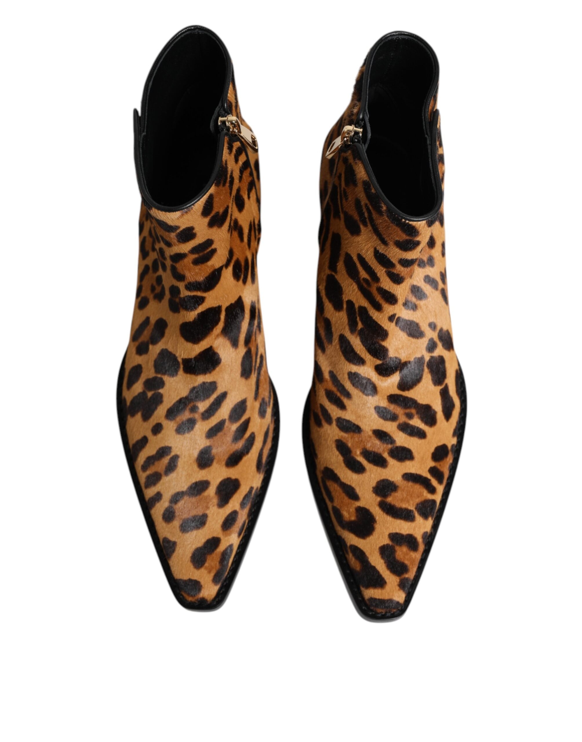 Brown Leopard Calf Fur Ankle Boots Shoes - ventzia