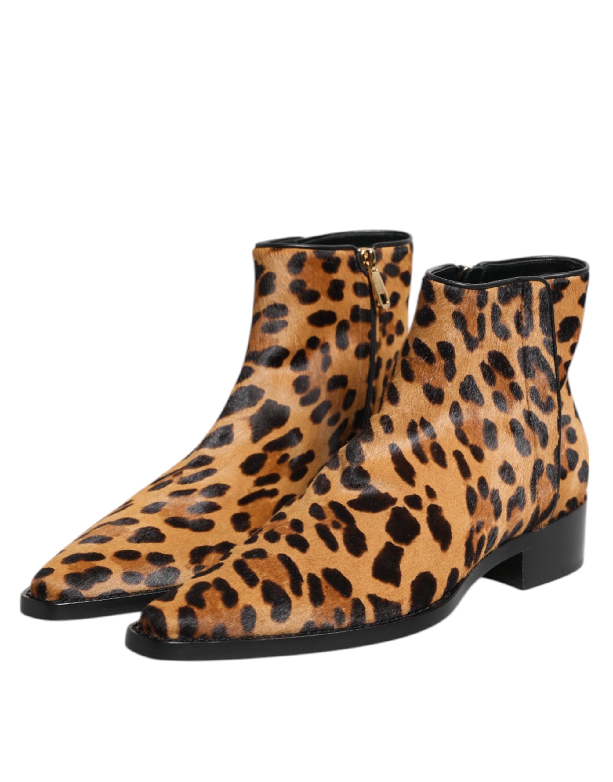 Brown Leopard Calf Fur Ankle Boots Shoes - ventzia