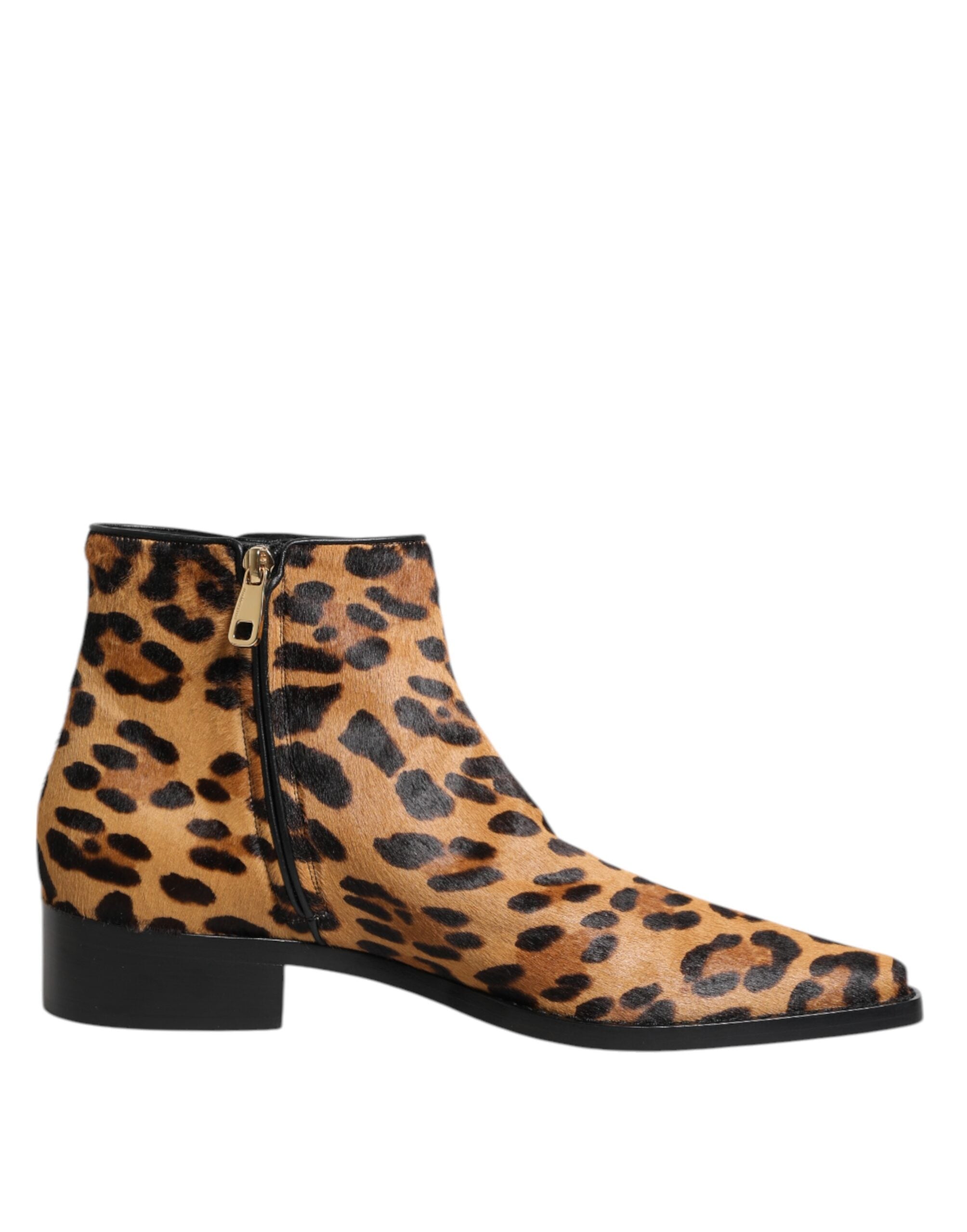 Brown Leopard Calf Fur Ankle Boots Shoes - ventzia