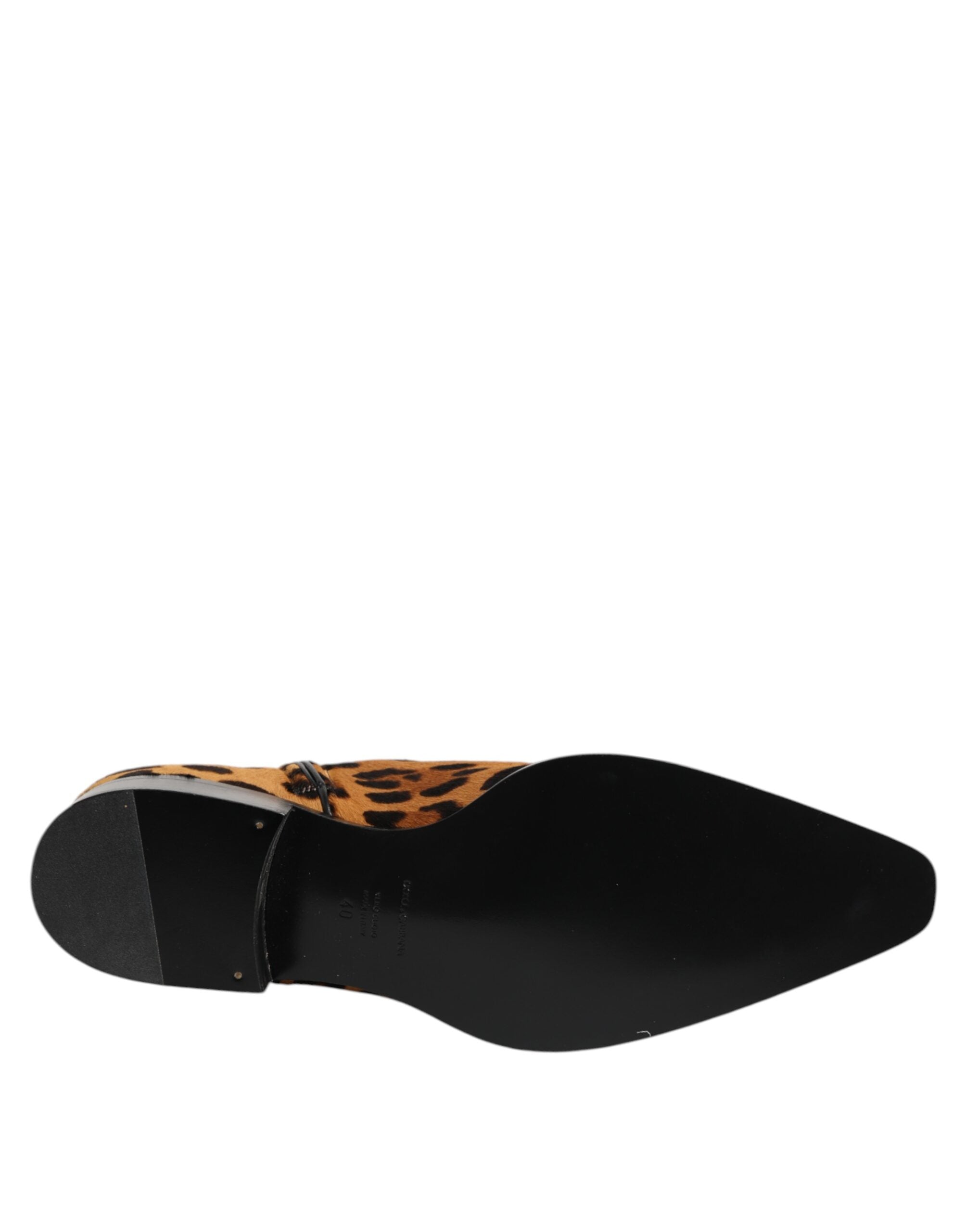 Brown Leopard Calf Fur Ankle Boots Shoes - ventzia