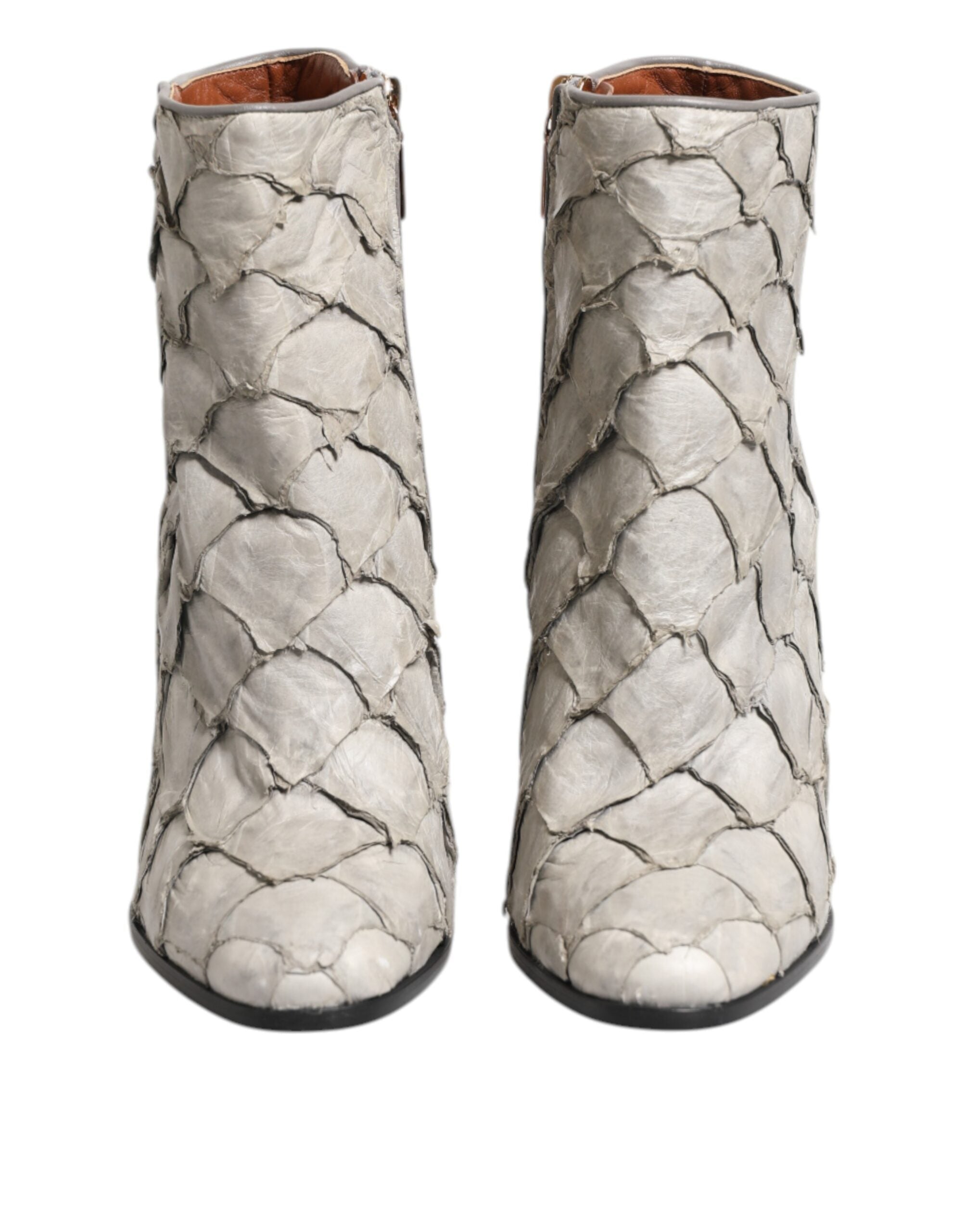 Off White Leather Heels Ankle Boots Shoes - ventzia