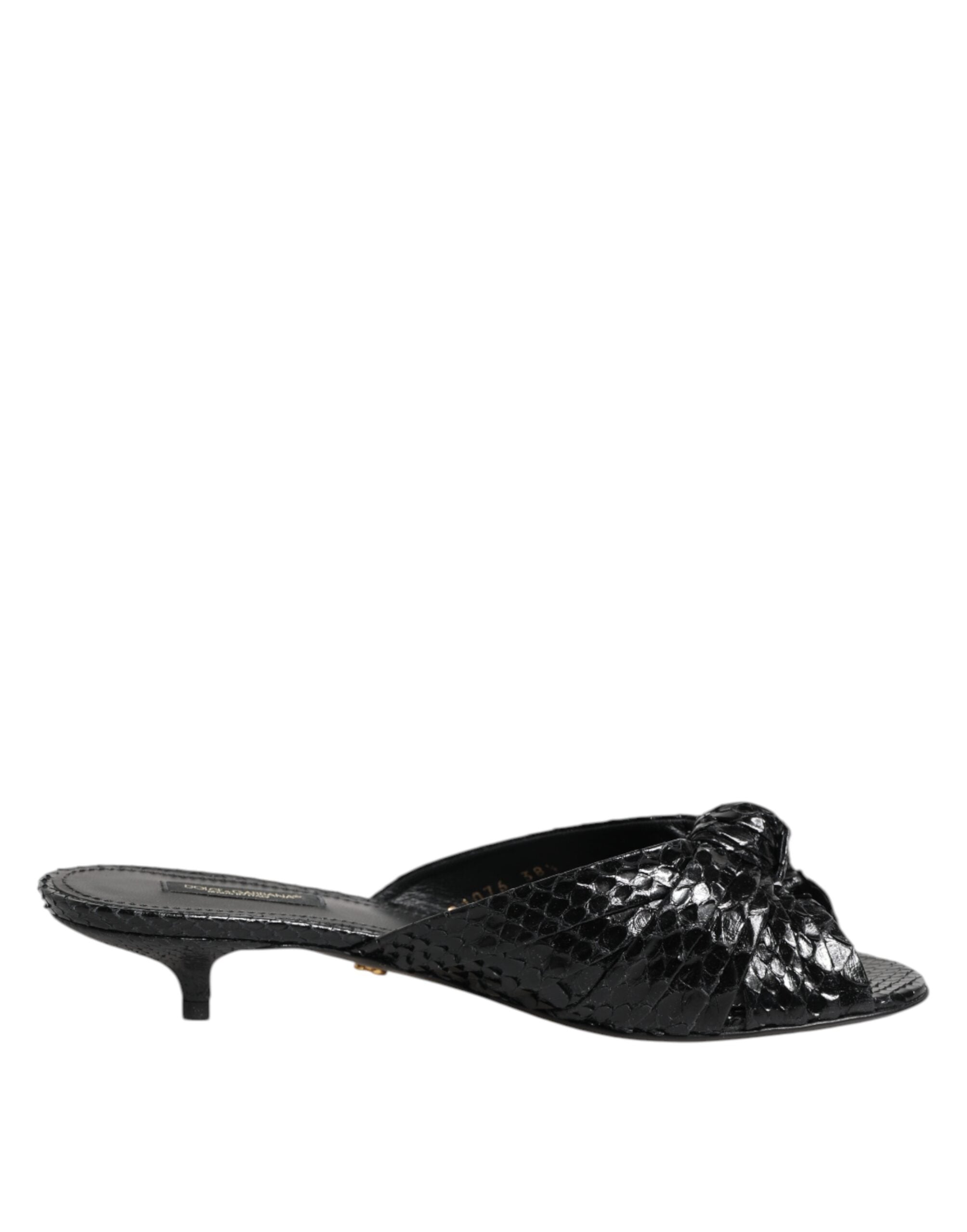 Black Leather Heels Slides Sandals Shoes - ventzia