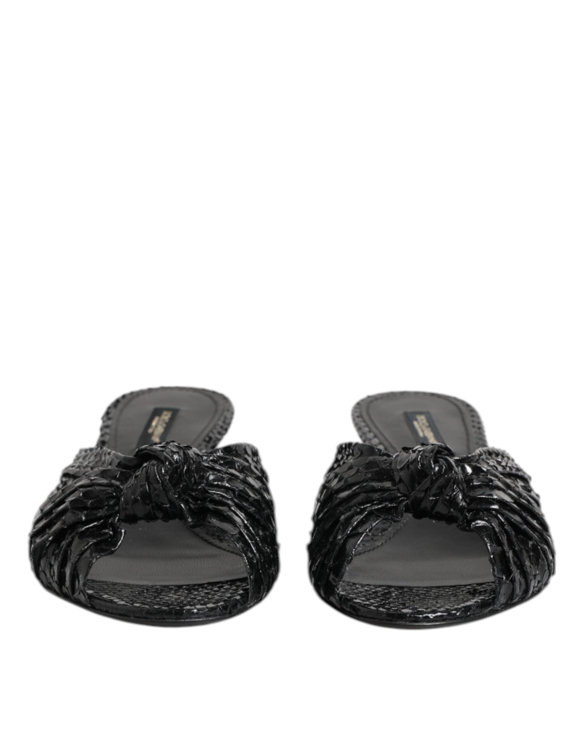 Black Leather Heels Slides Sandals Shoes - ventzia