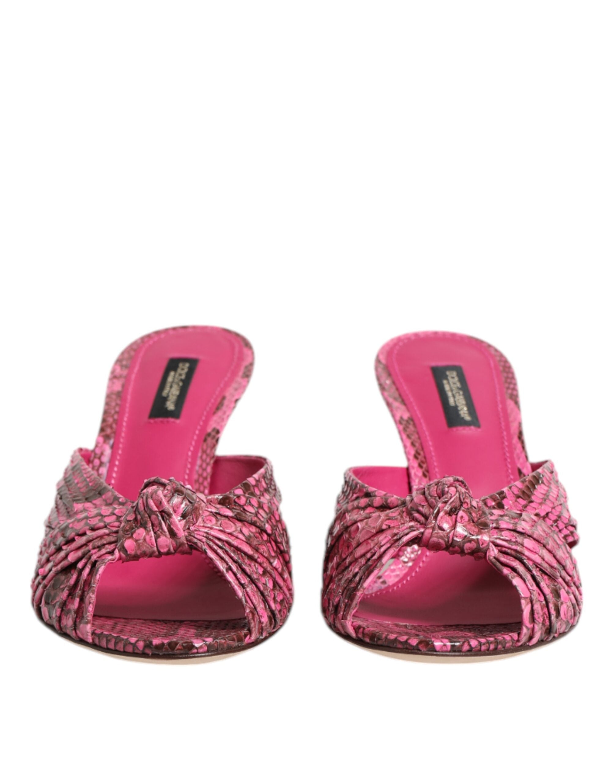 Pink Leather Heels Slides Sandals Shoes - ventzia