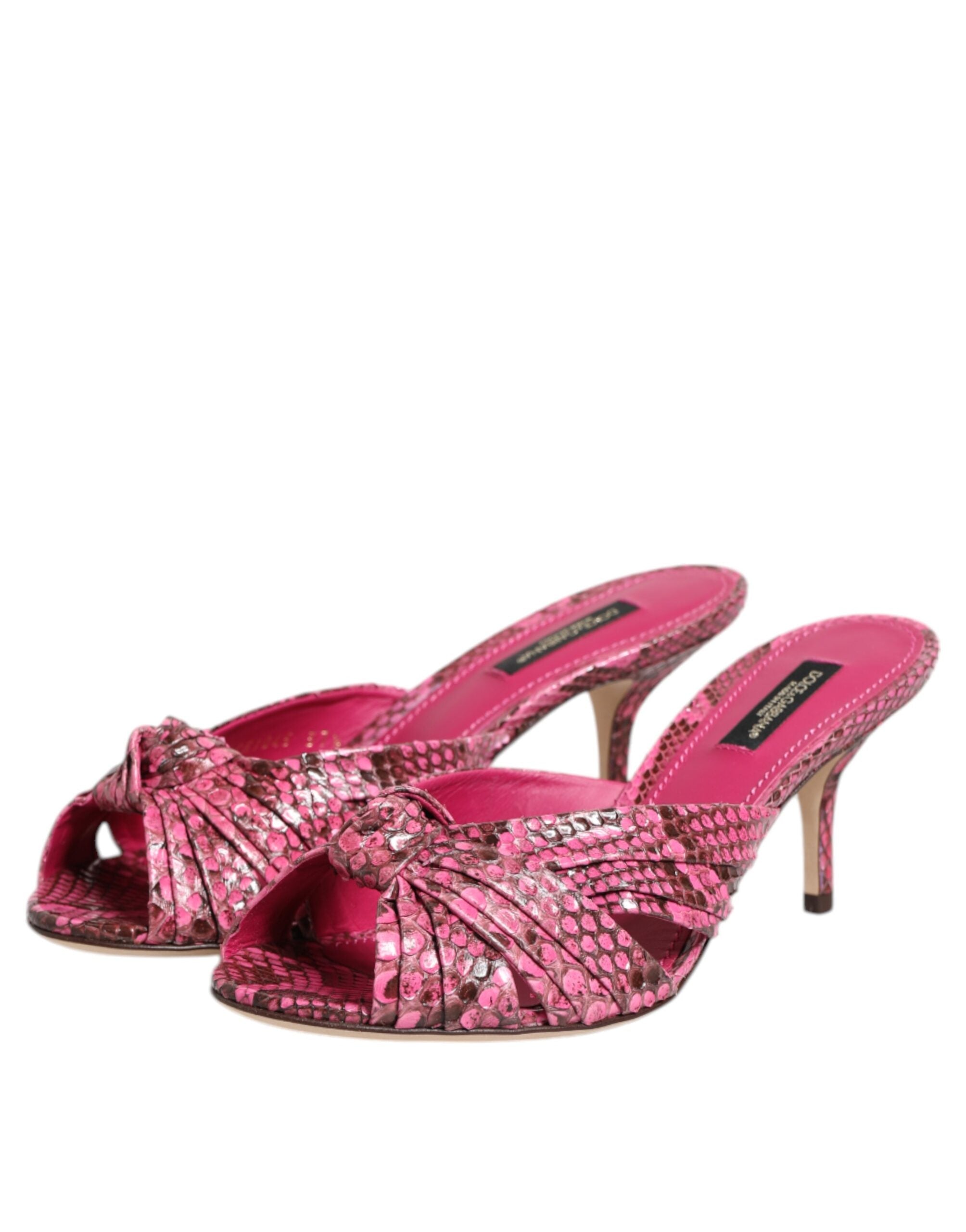 Pink Leather Heels Slides Sandals Shoes - ventzia