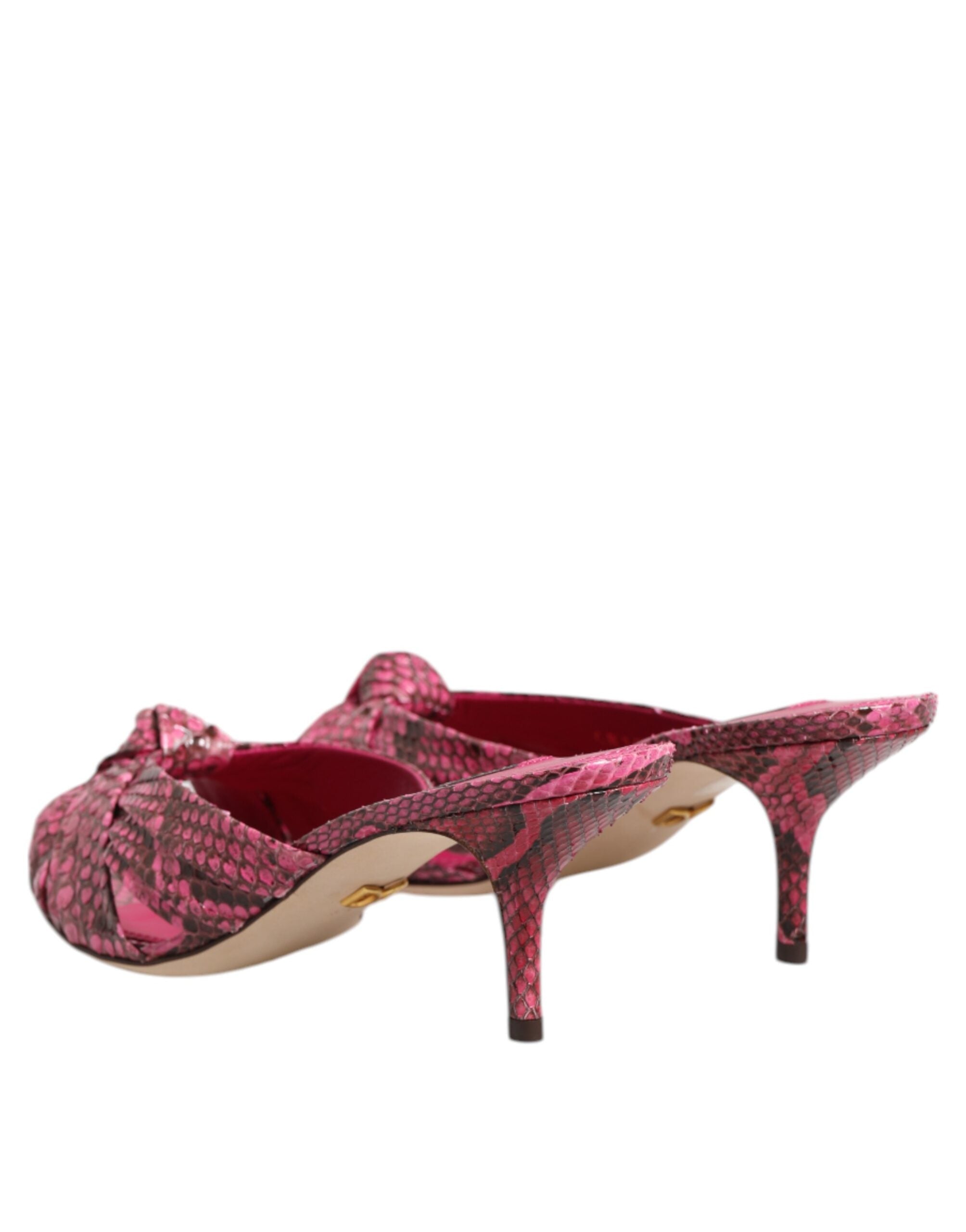 Pink Leather Heels Slides Sandals Shoes - ventzia