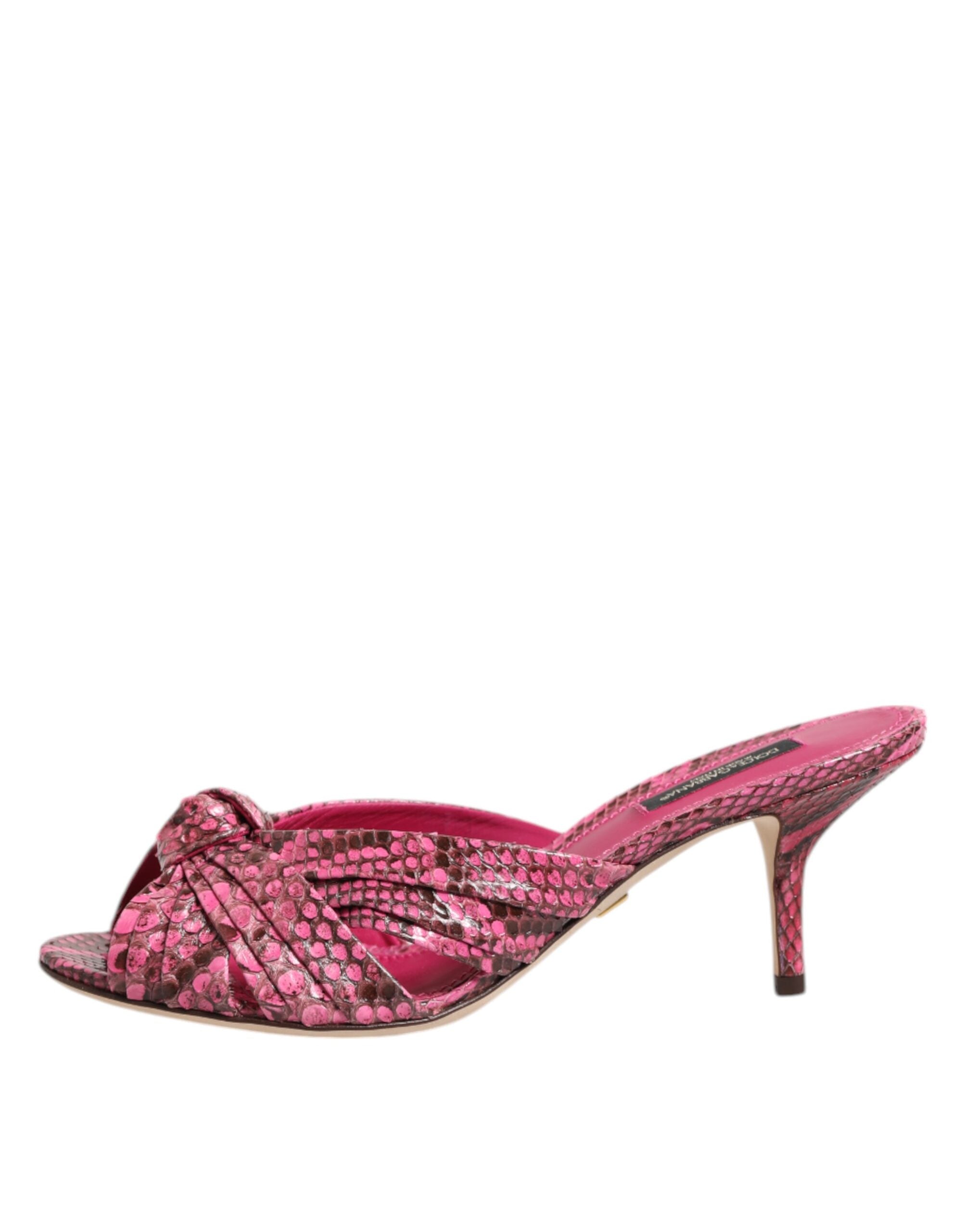 Pink Leather Heels Slides Sandals Shoes - ventzia