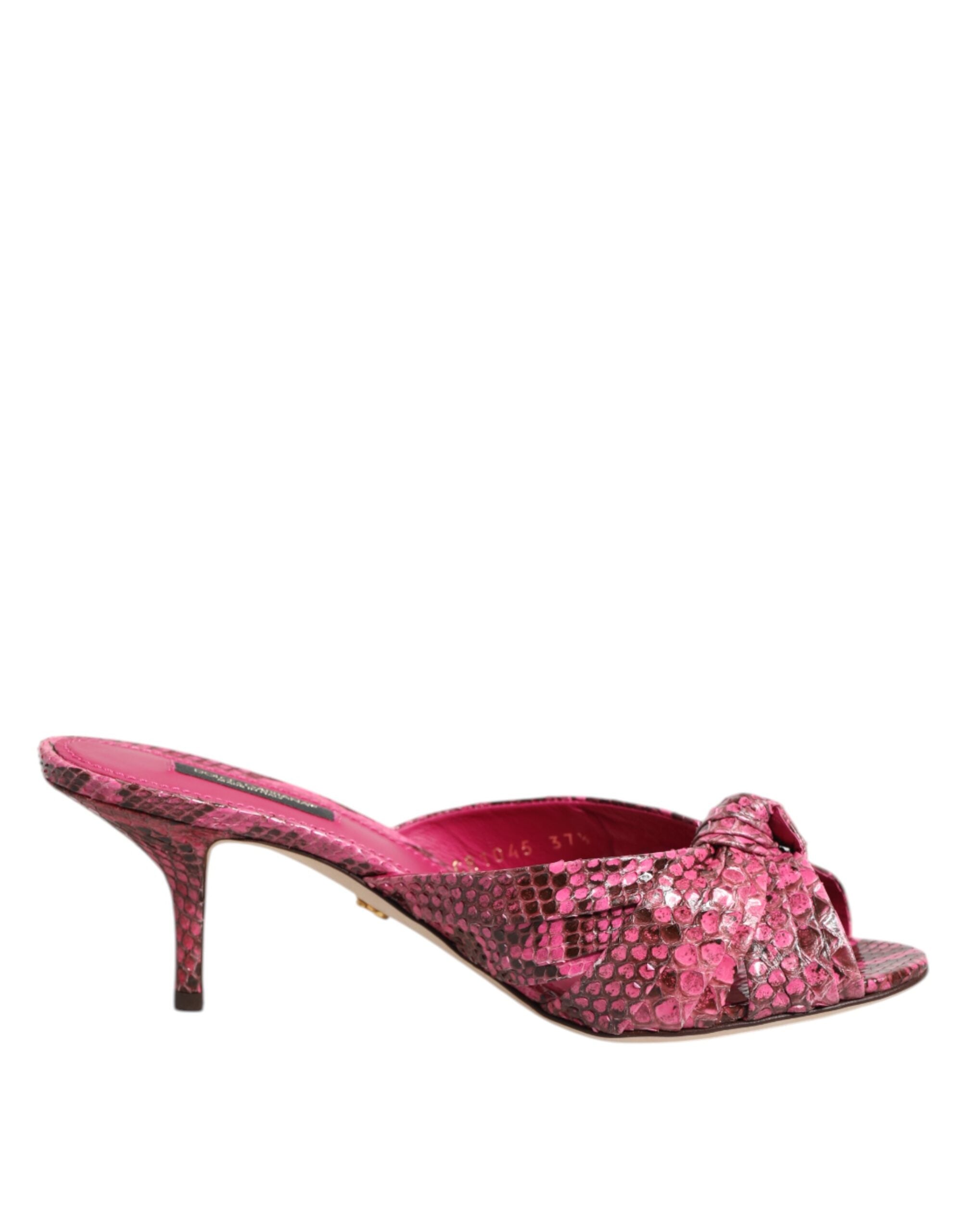 Pink Leather Heels Slides Sandals Shoes - ventzia
