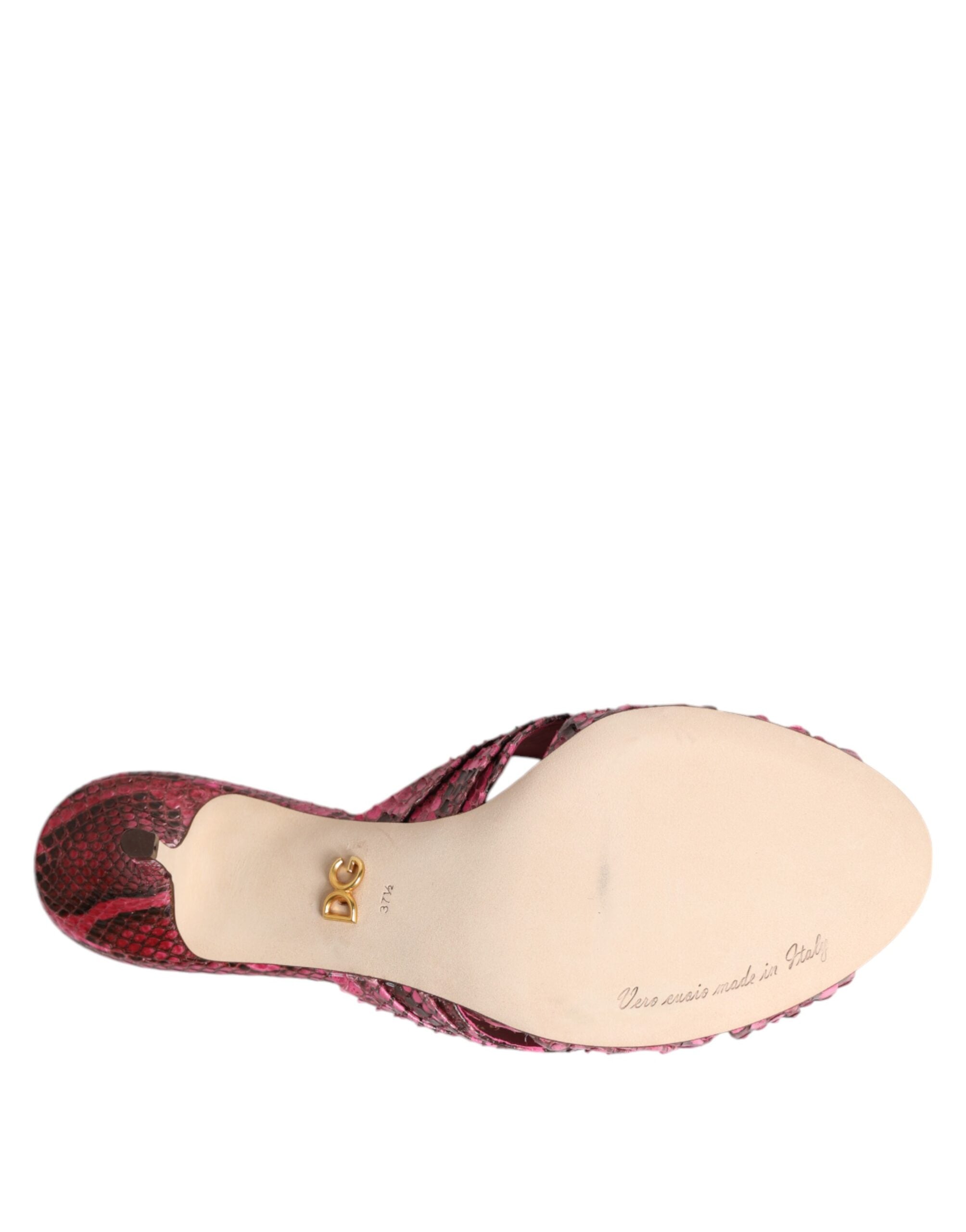 Pink Leather Heels Slides Sandals Shoes - ventzia