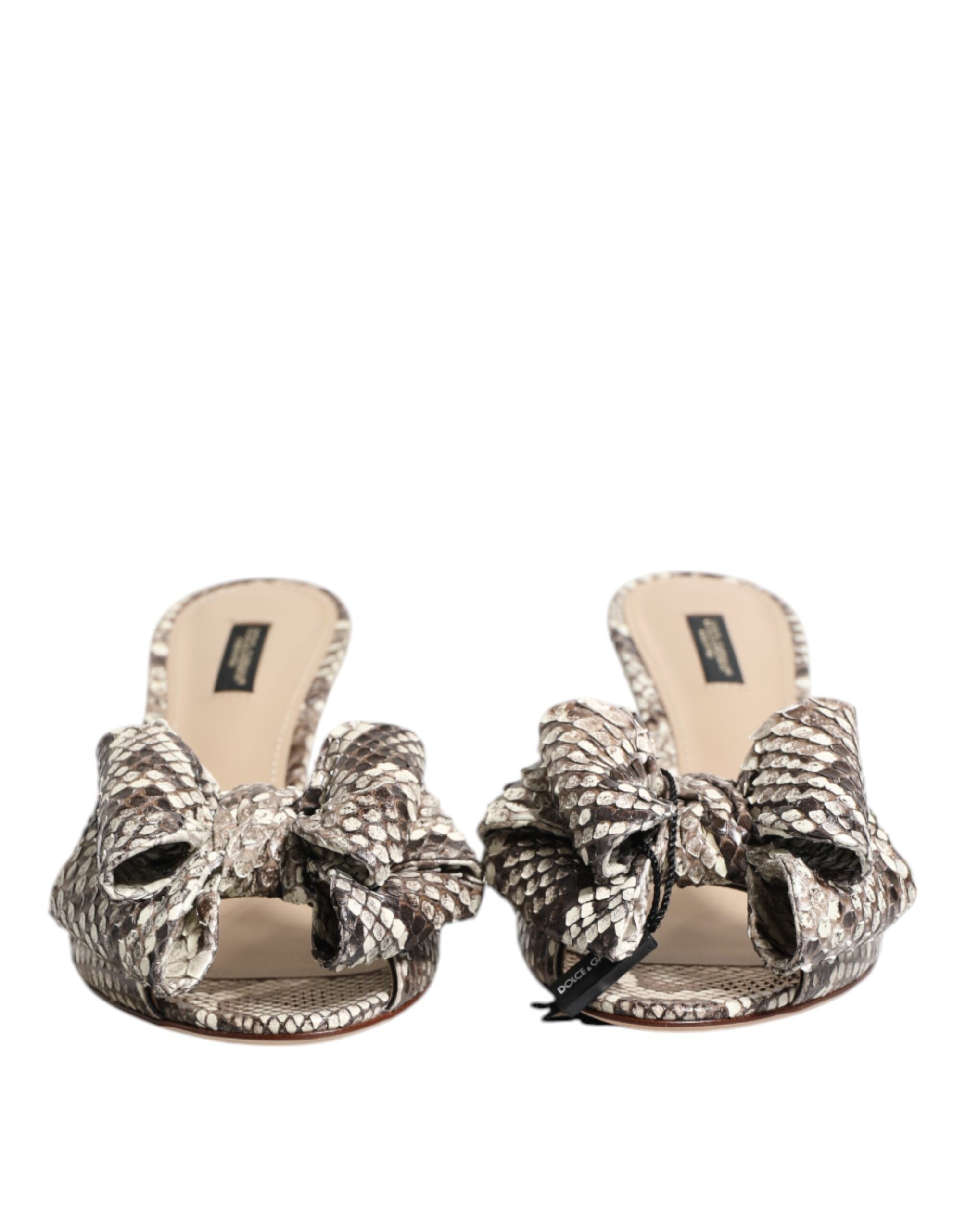 Multicolor Keira Bow Leather Peep Toe Mules Shoes - ventzia