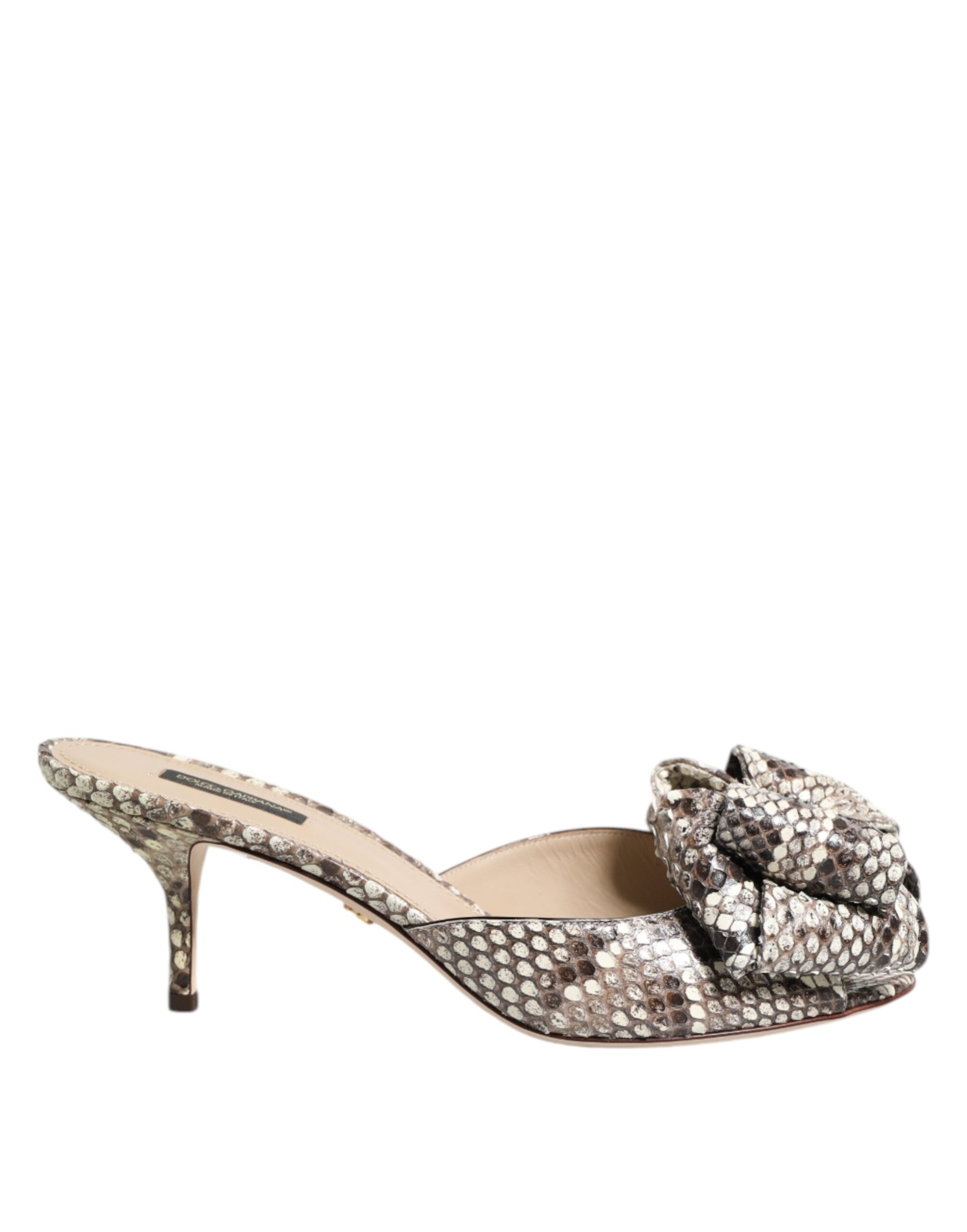 Multicolor Keira Bow Leather Peep Toe Mules Shoes - ventzia