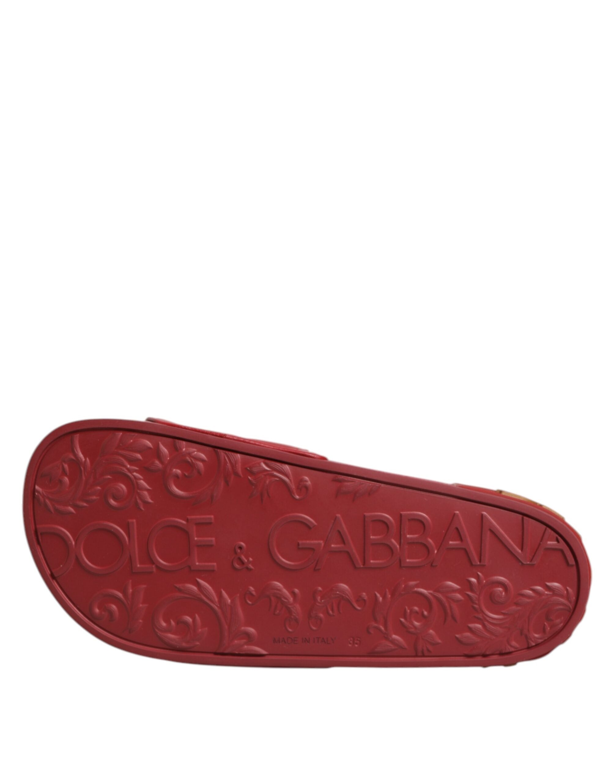 Red Devotion Matelassé Leather Slides Shoes - ventzia