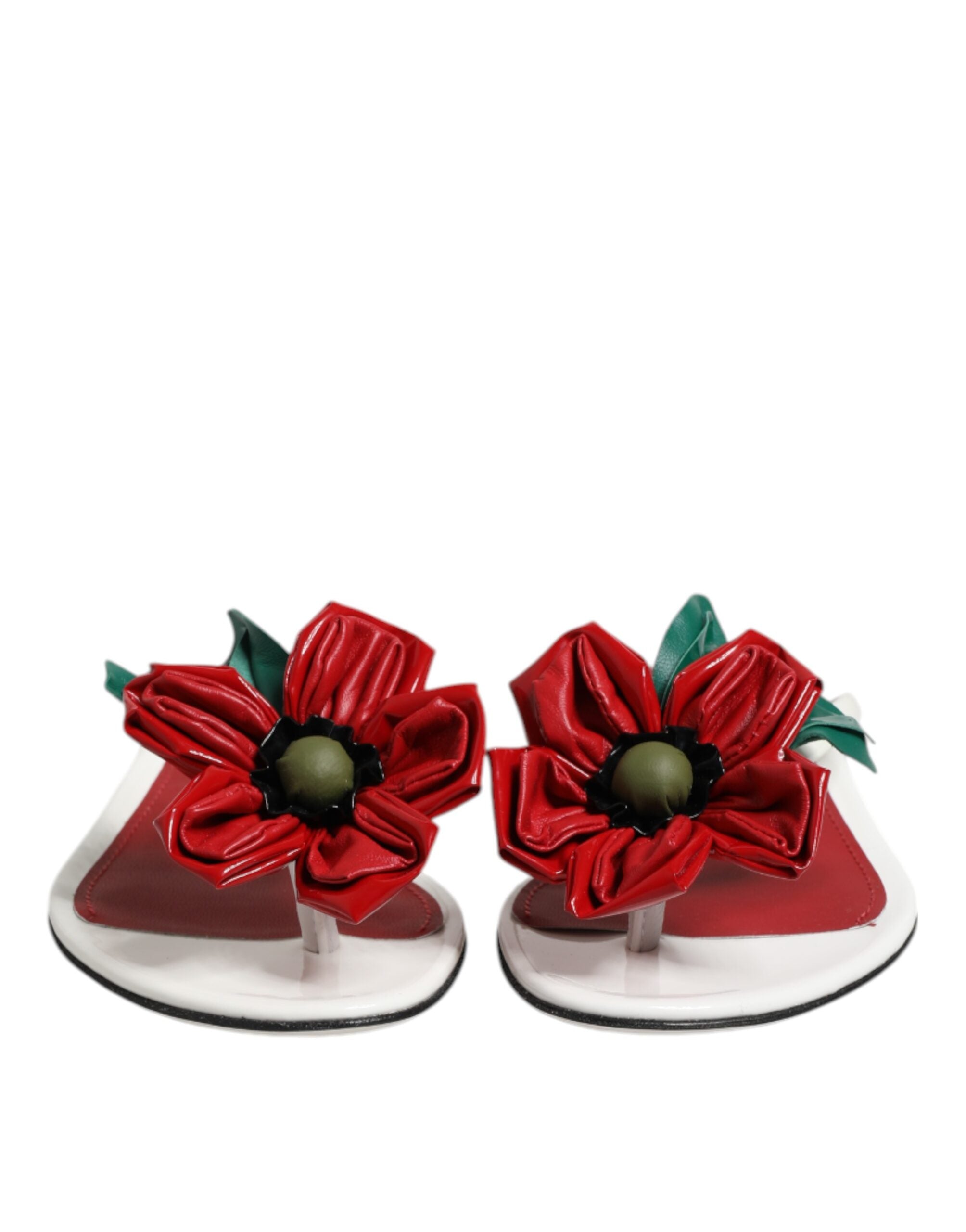 Red White KEIRA Flower Leather Sandals Shoes - ventzia
