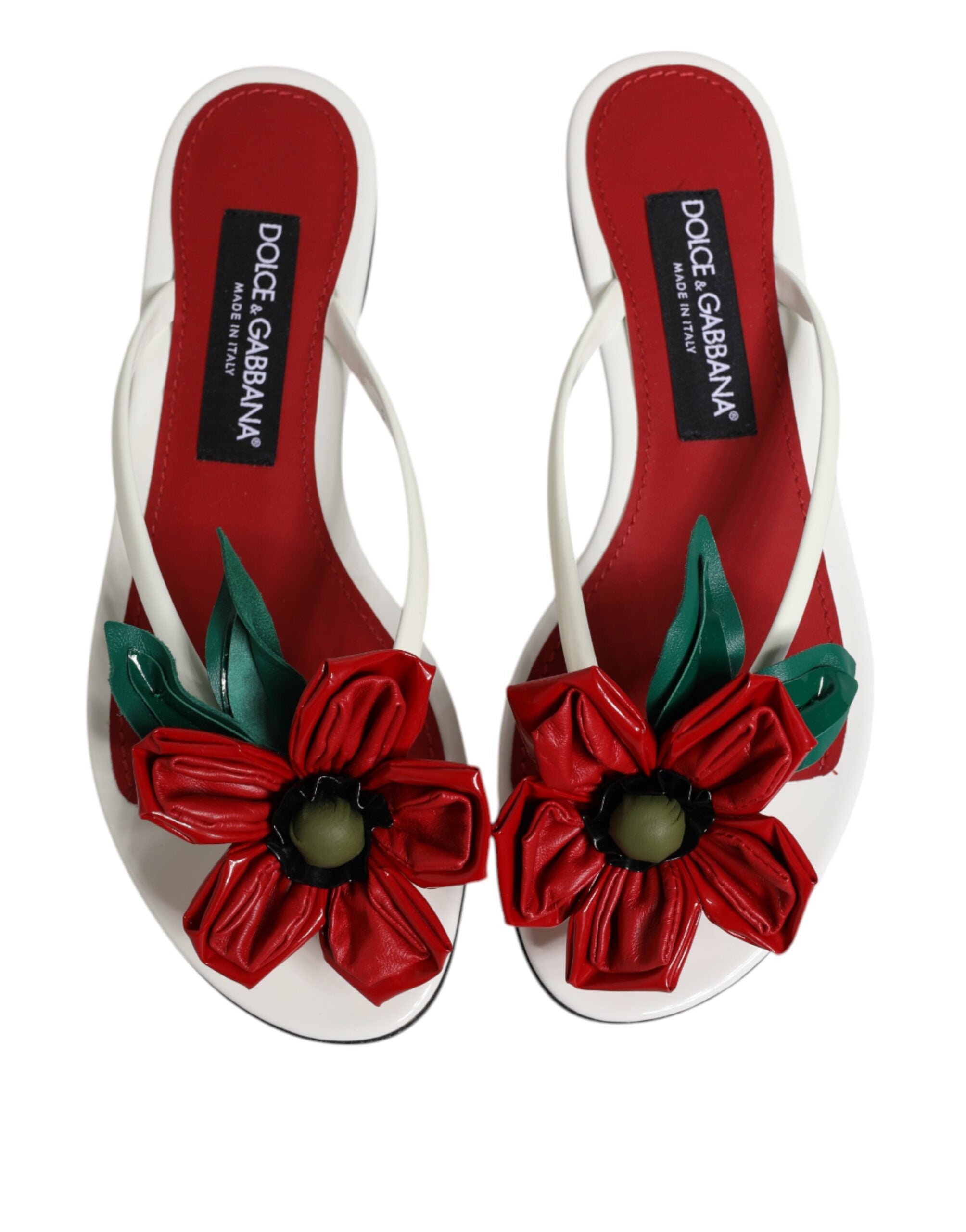 Red White KEIRA Flower Leather Sandals Shoes - ventzia