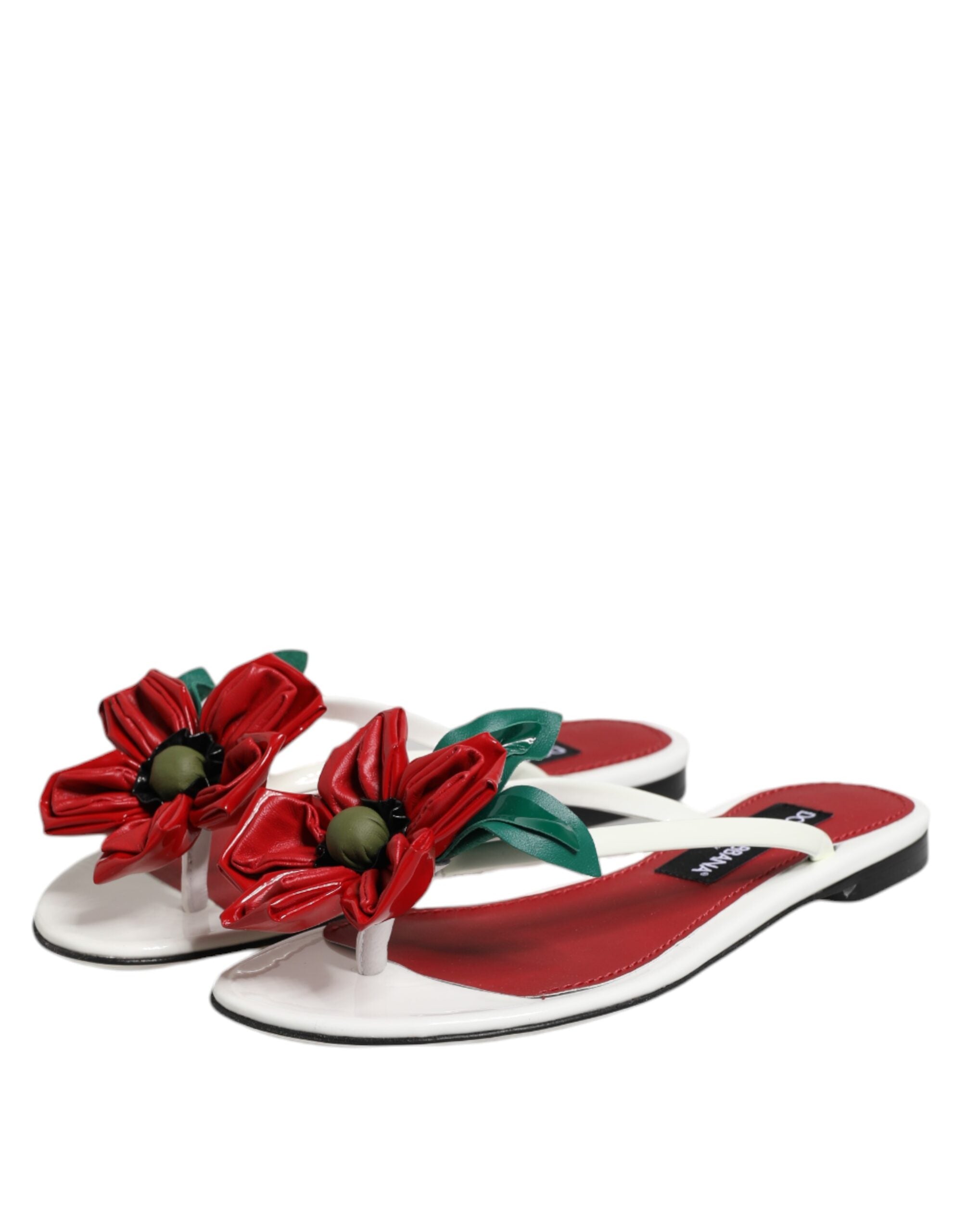 Red White KEIRA Flower Leather Sandals Shoes - ventzia