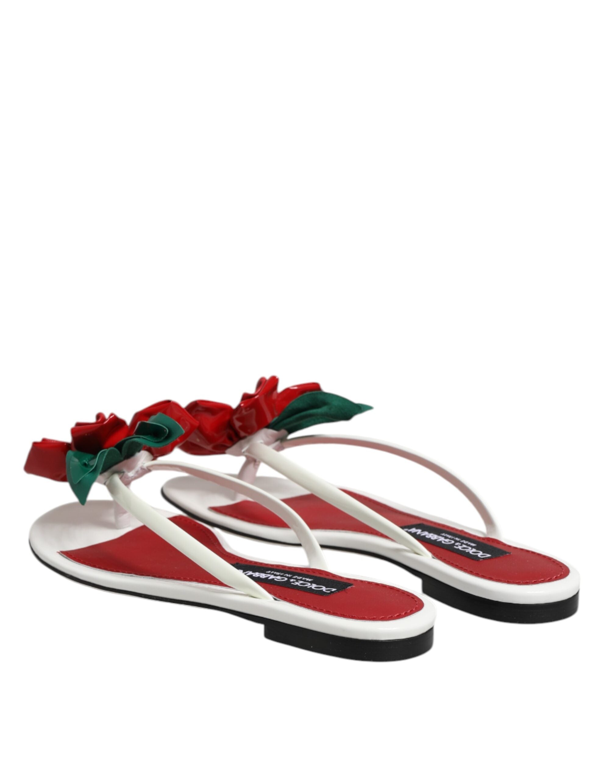 Red White KEIRA Flower Leather Sandals Shoes - ventzia