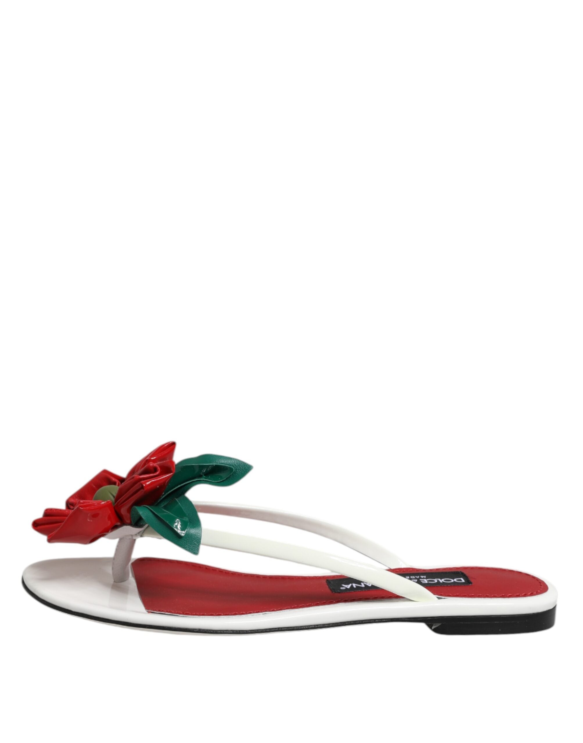 Red White KEIRA Flower Leather Sandals Shoes - ventzia