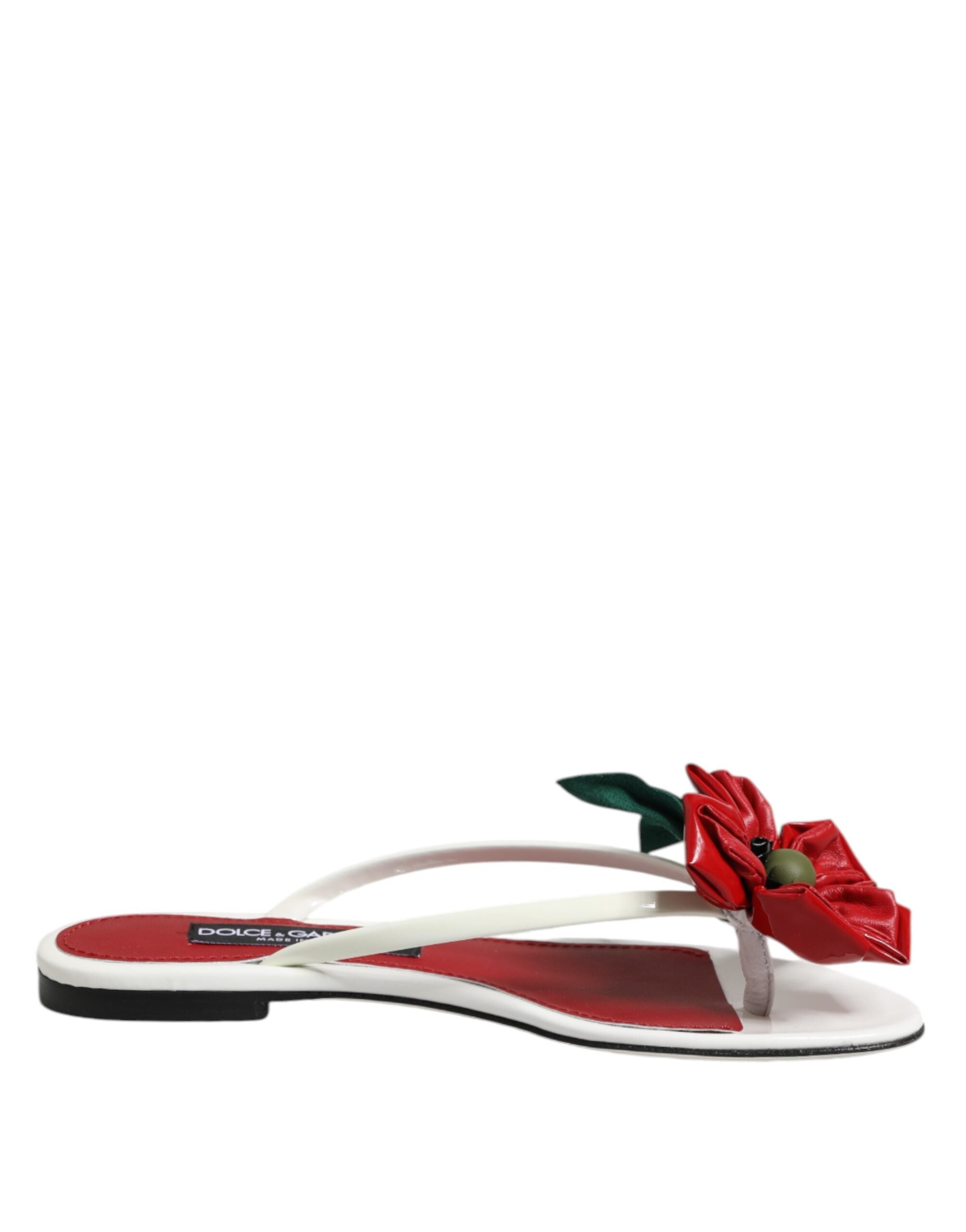 Red White KEIRA Flower Leather Sandals Shoes - ventzia