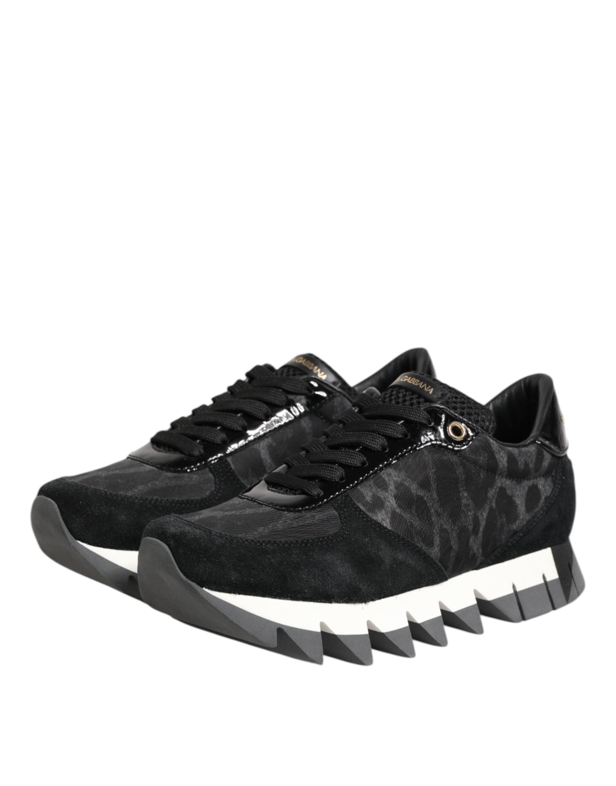 Black Gray Leopard Low Top Sneakers Shoes - ventzia