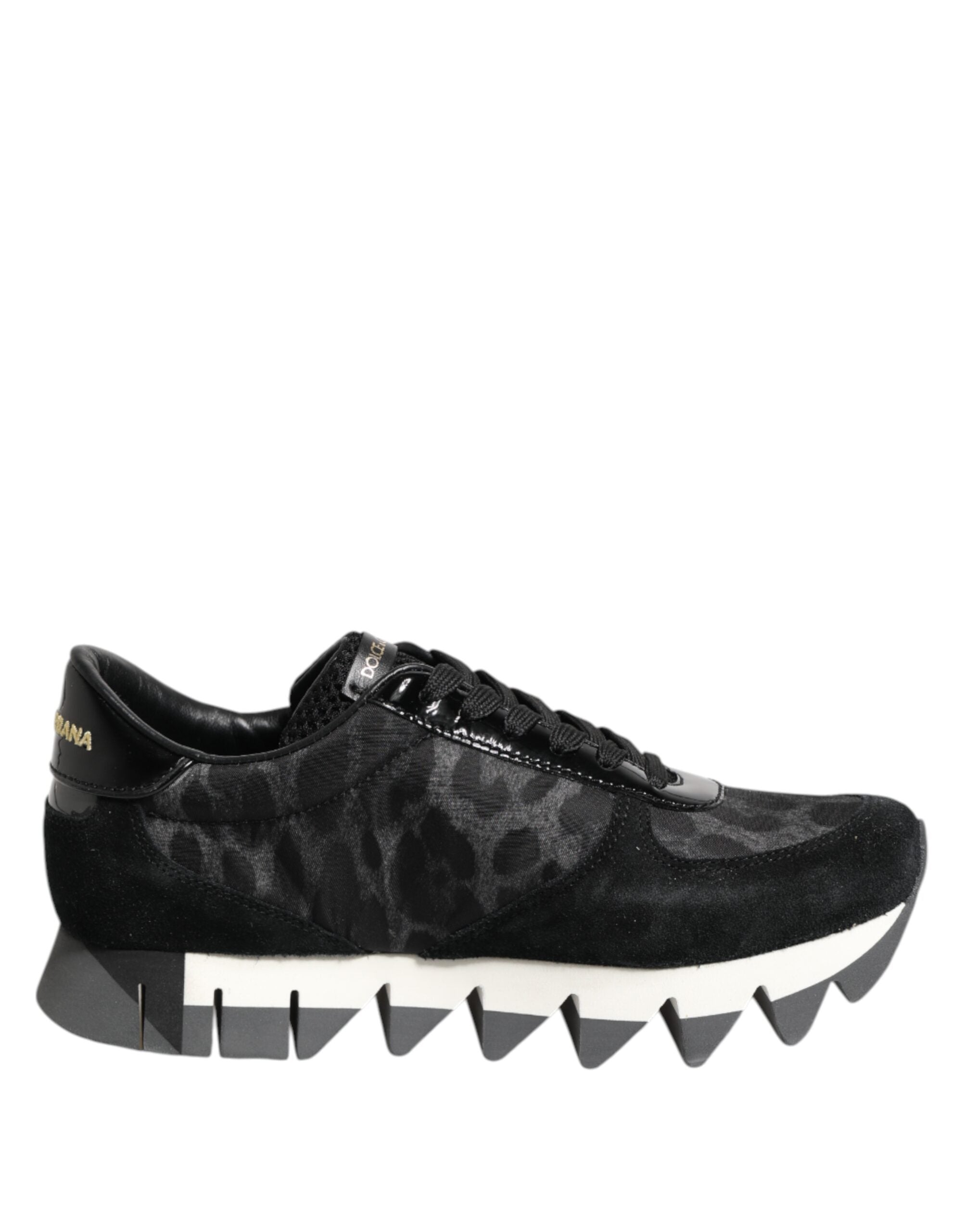 Black Gray Leopard Low Top Sneakers Shoes - ventzia