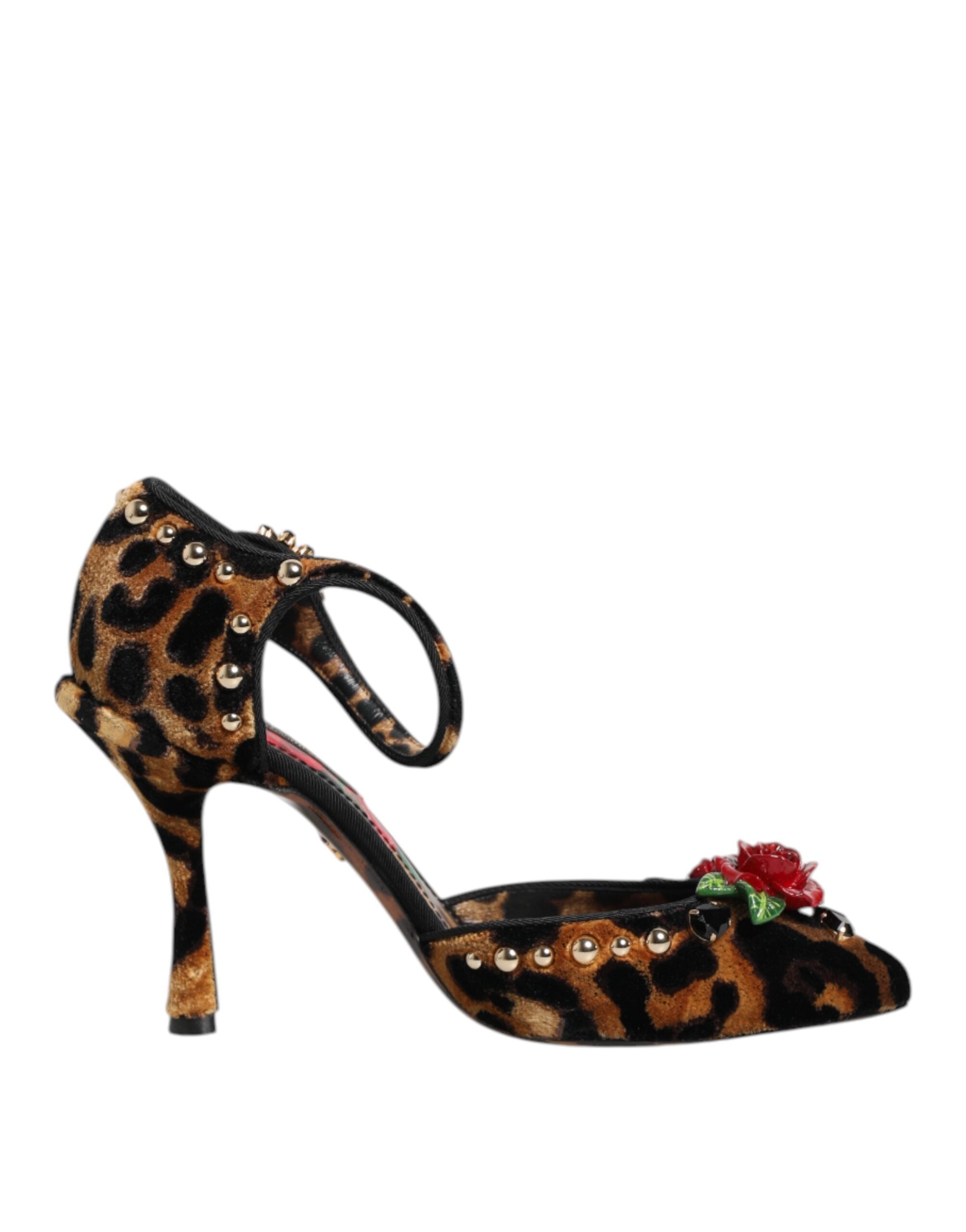 Brown Leopard Crystal Roses Pumps Shoes - ventzia