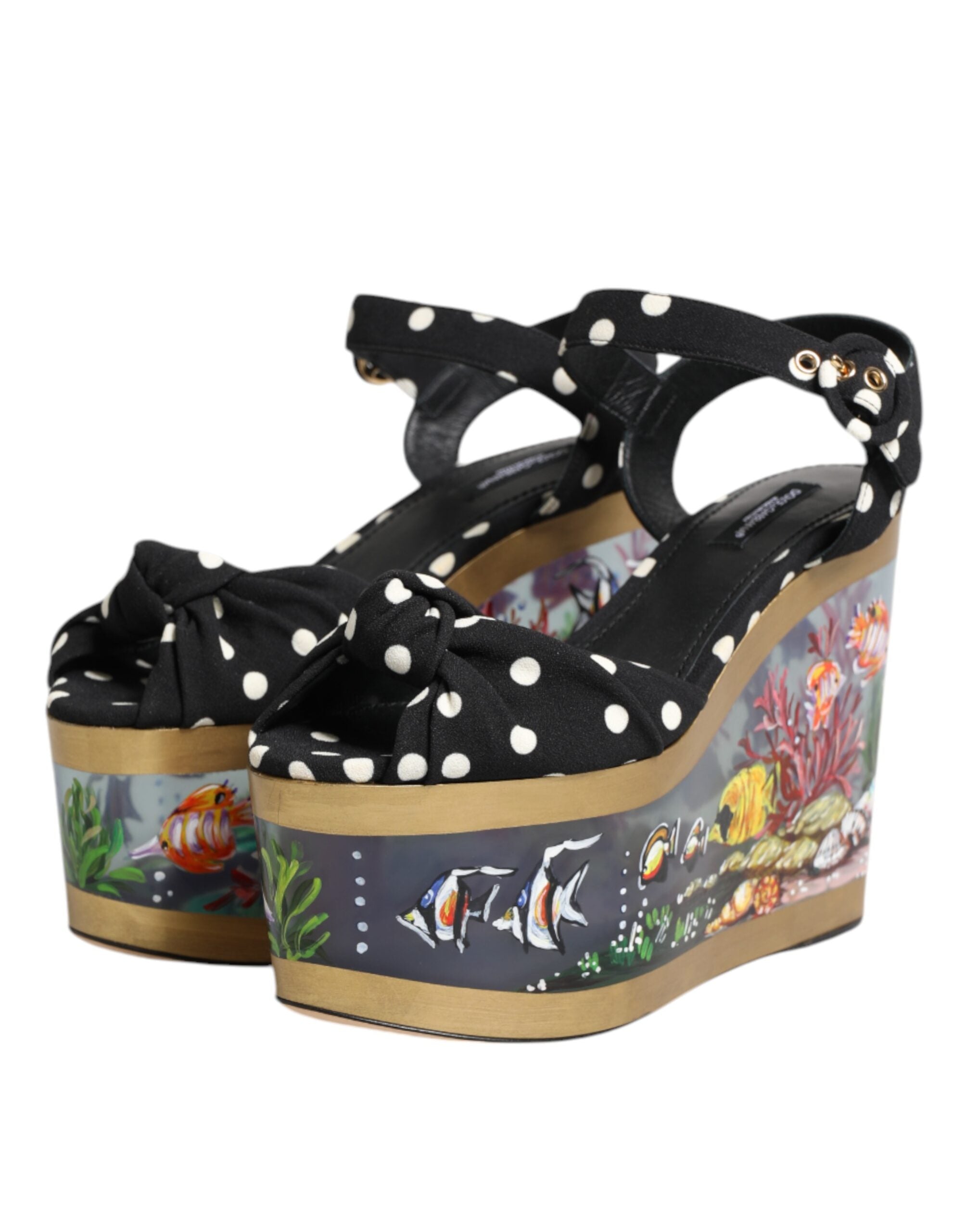 Multicolor Fish Polka Dot Wedge Sandals Shoes - ventzia