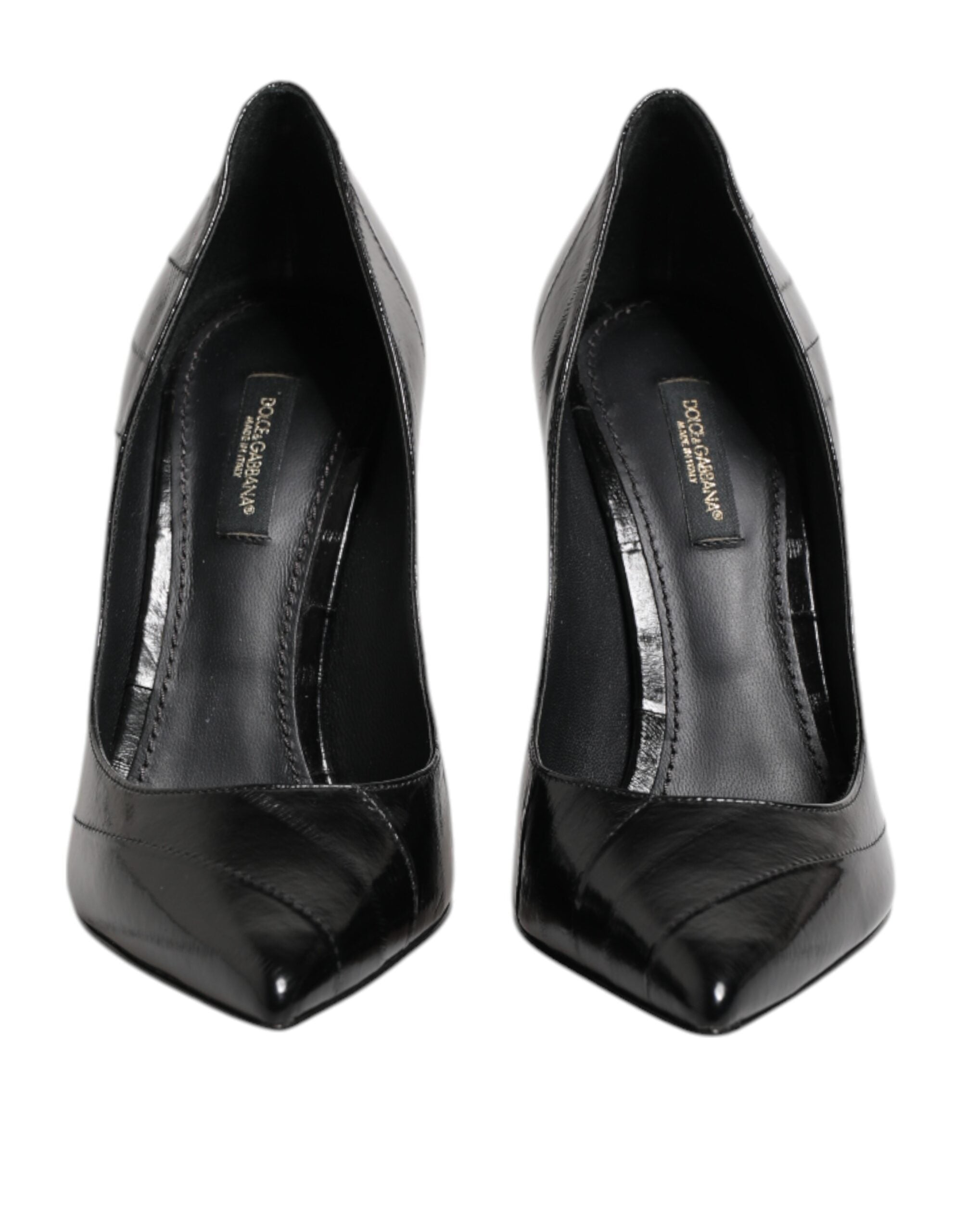 Black Leather Stiletto High Heels Pumps Shoes - ventzia