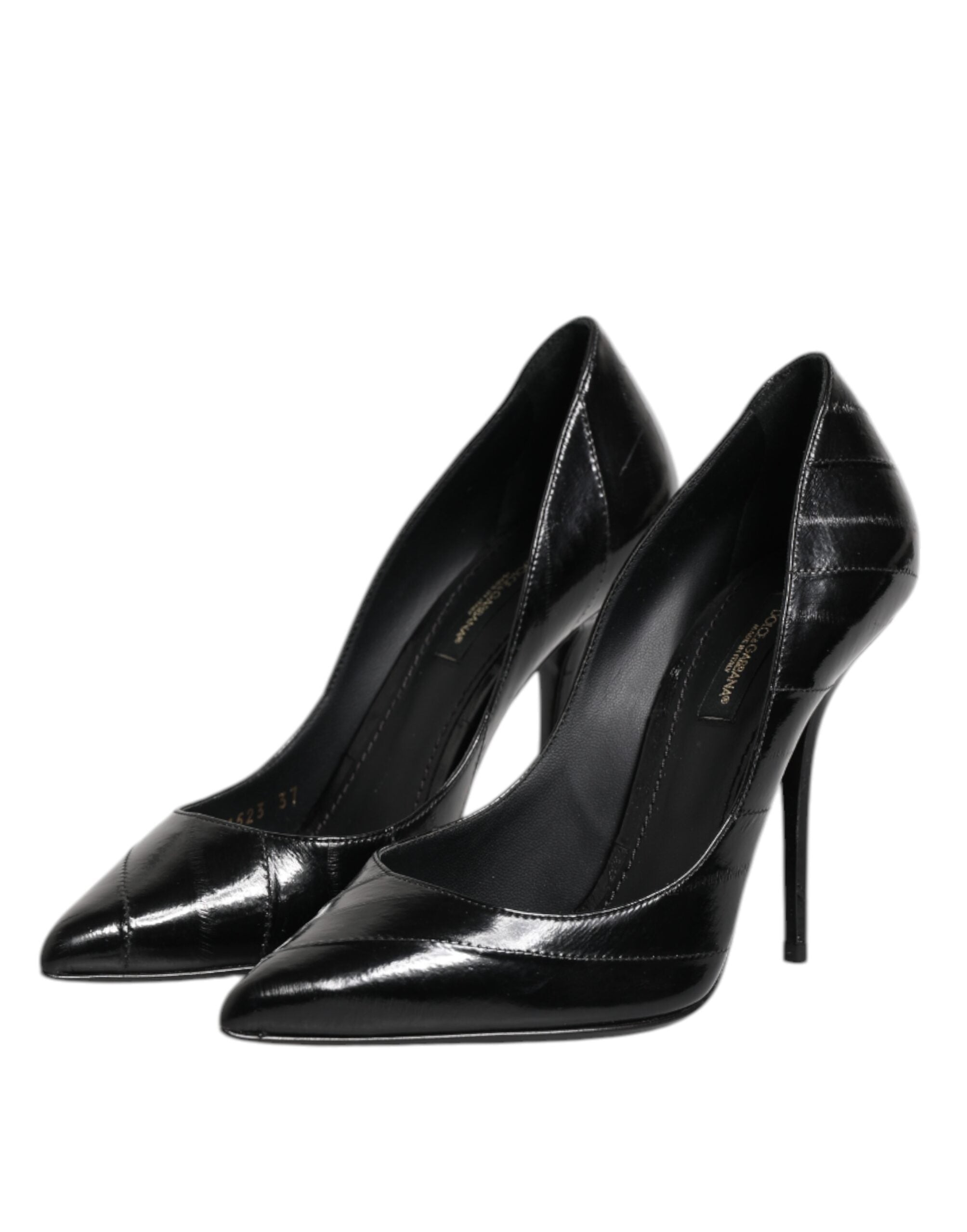 Black Leather Stiletto High Heels Pumps Shoes - ventzia