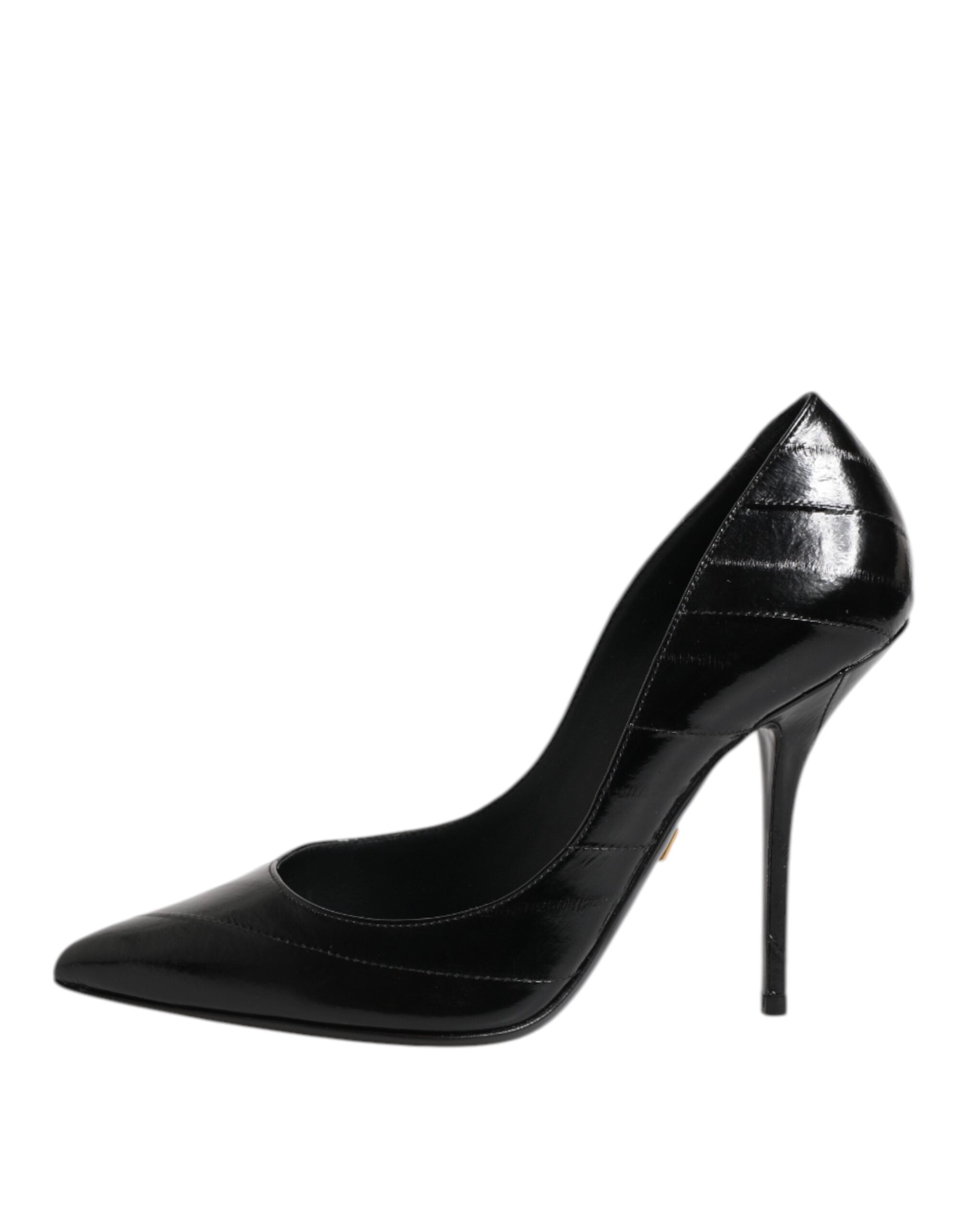 Black Leather Stiletto High Heels Pumps Shoes - ventzia
