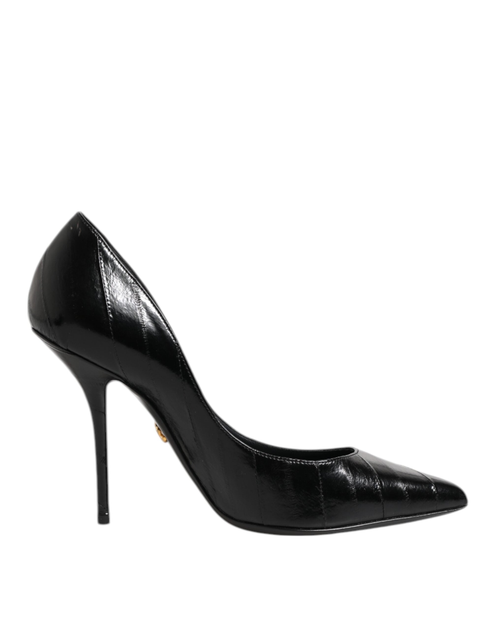Black Leather Stiletto High Heels Pumps Shoes - ventzia