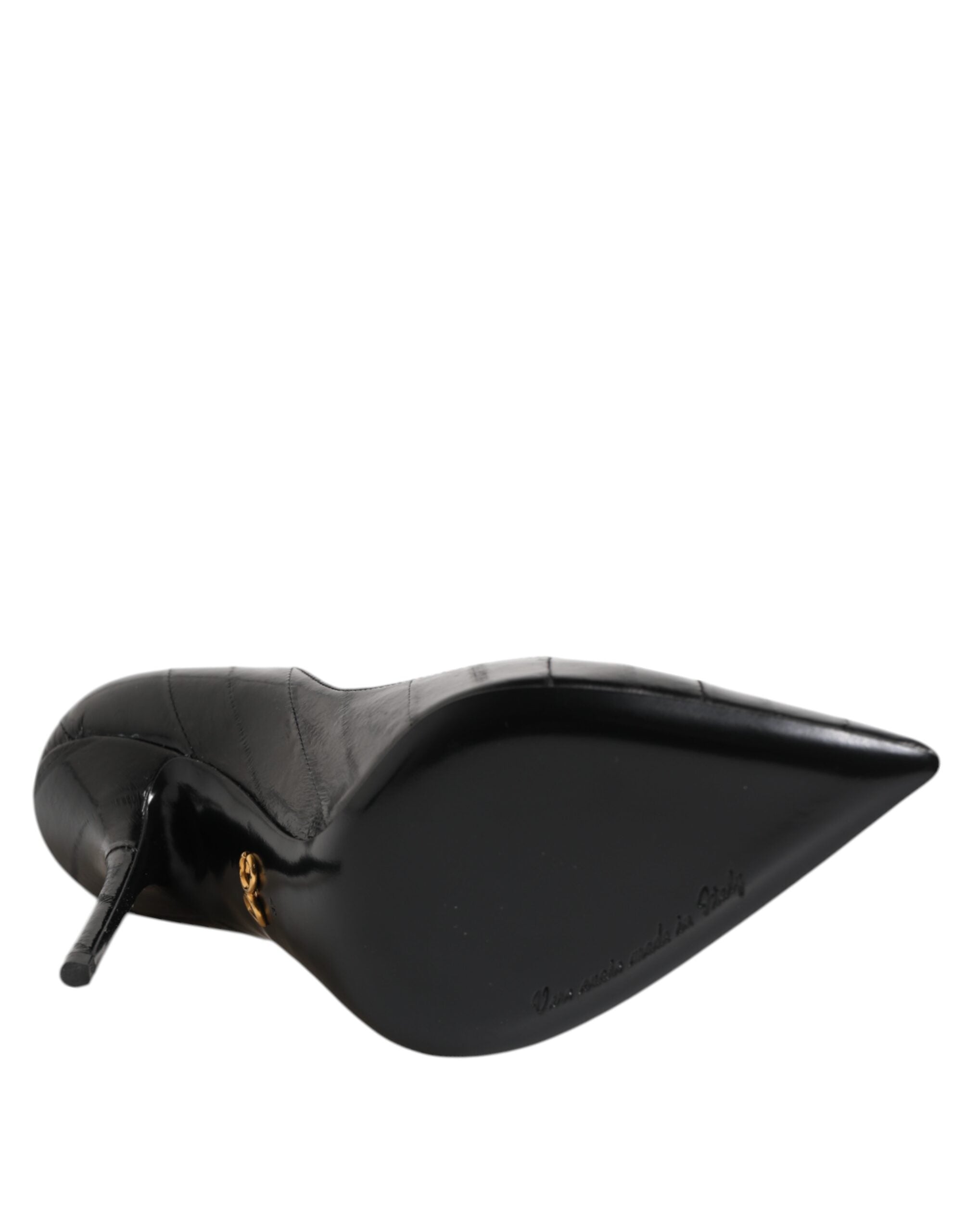 Black Leather Stiletto High Heels Pumps Shoes - ventzia