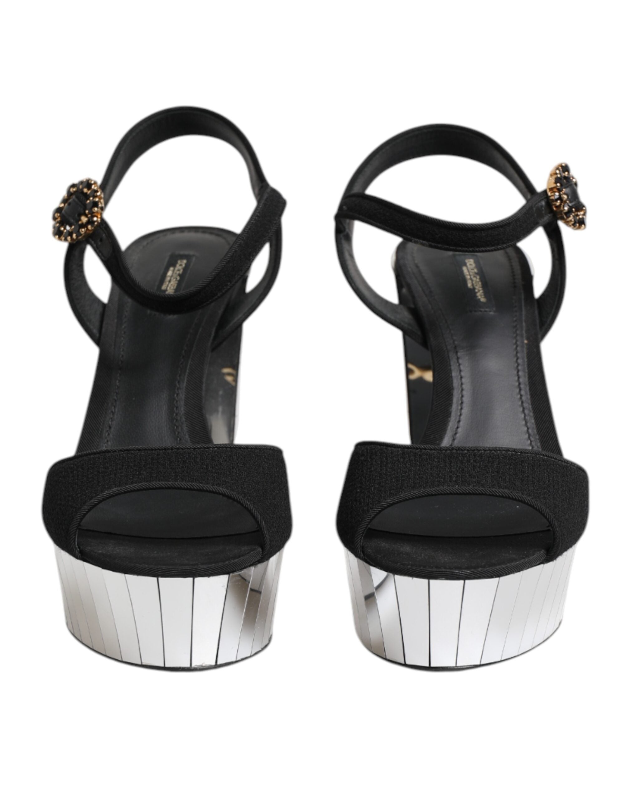 Black Crystal Ankle Strap Keira Sandal Shoes - ventzia