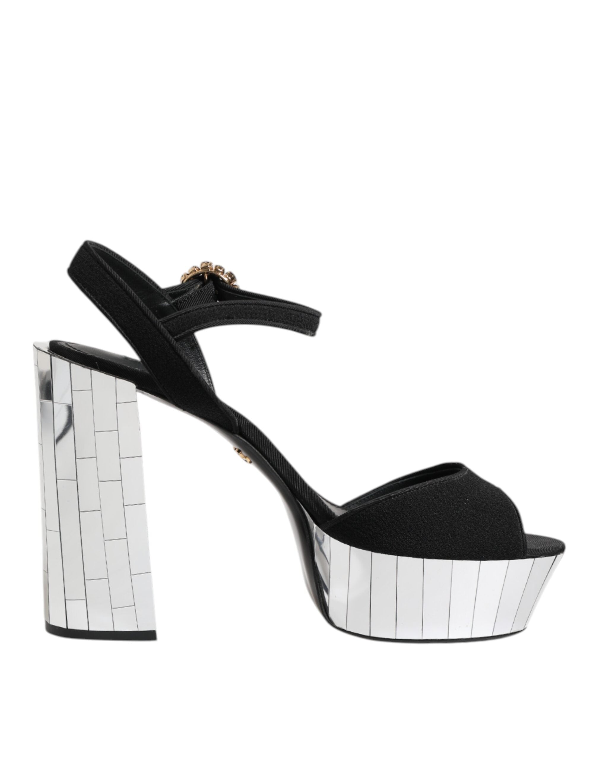 Black Crystal Ankle Strap Keira Sandal Shoes - ventzia