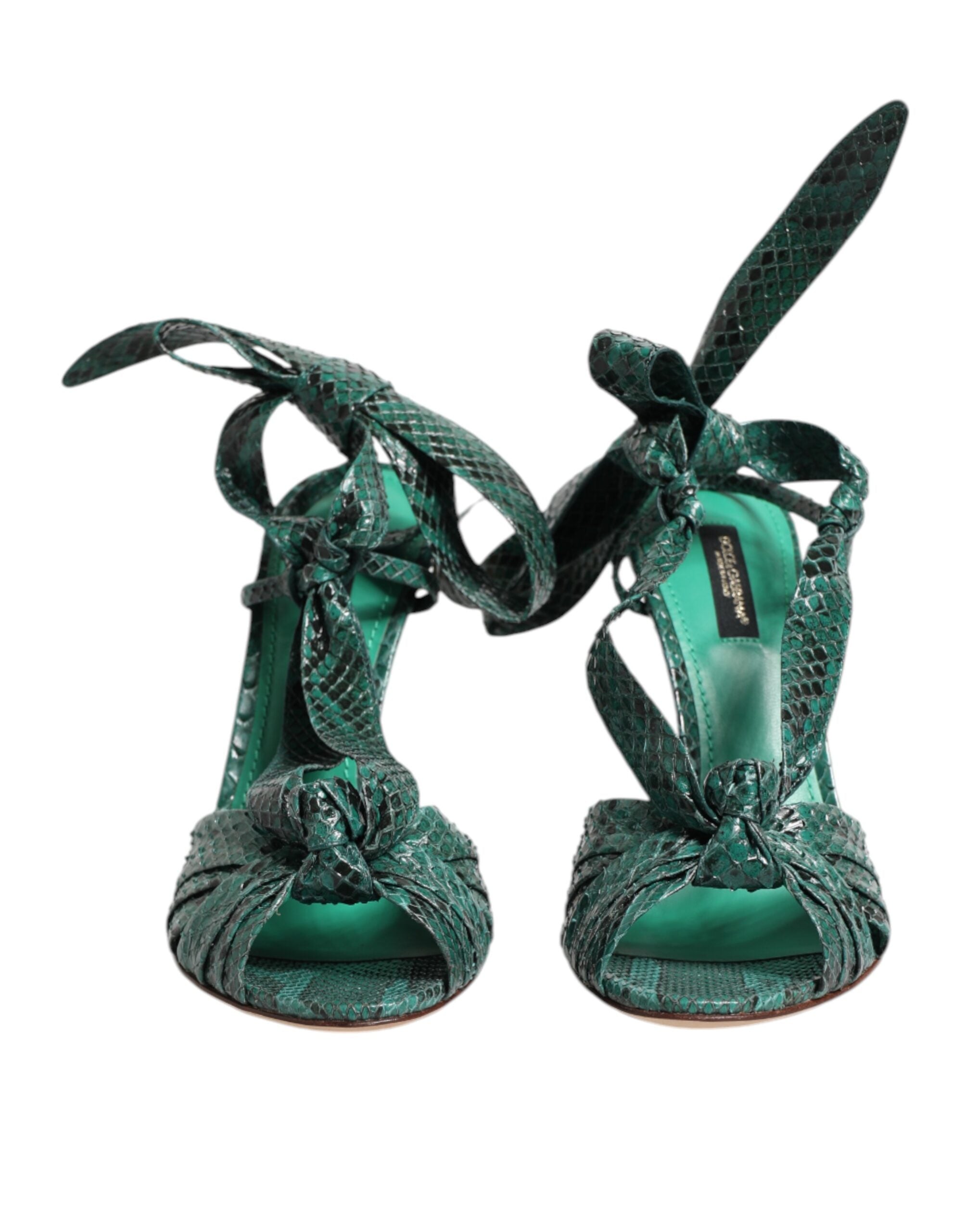 Green Python Leather Heels Sandals Shoes - ventzia