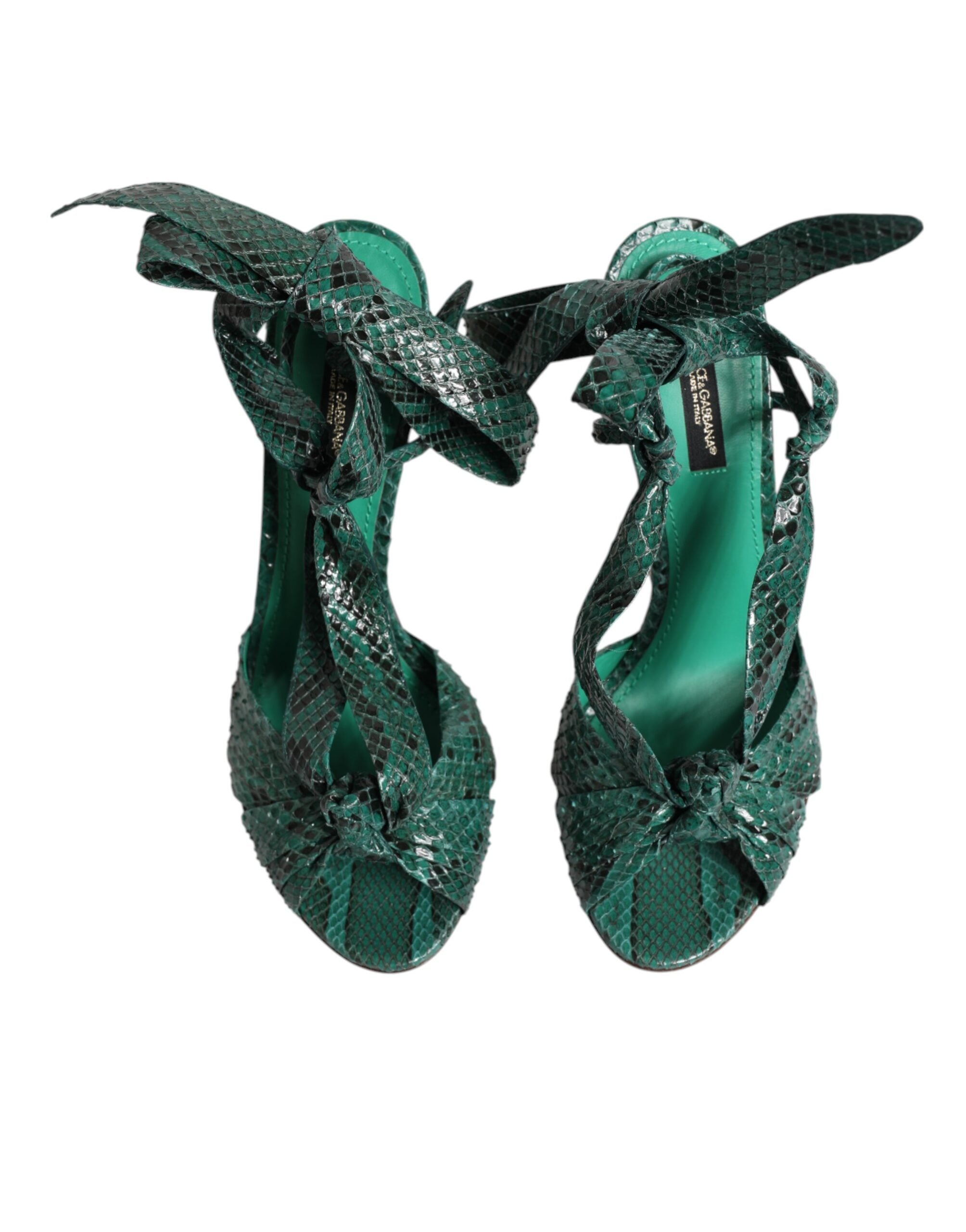 Green Python Leather Heels Sandals Shoes - ventzia