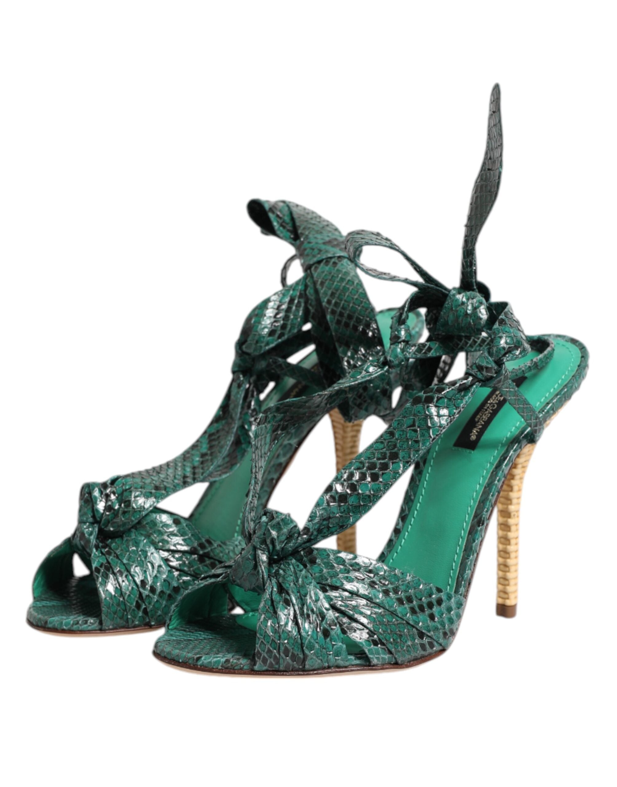 Green Python Leather Heels Sandals Shoes - ventzia