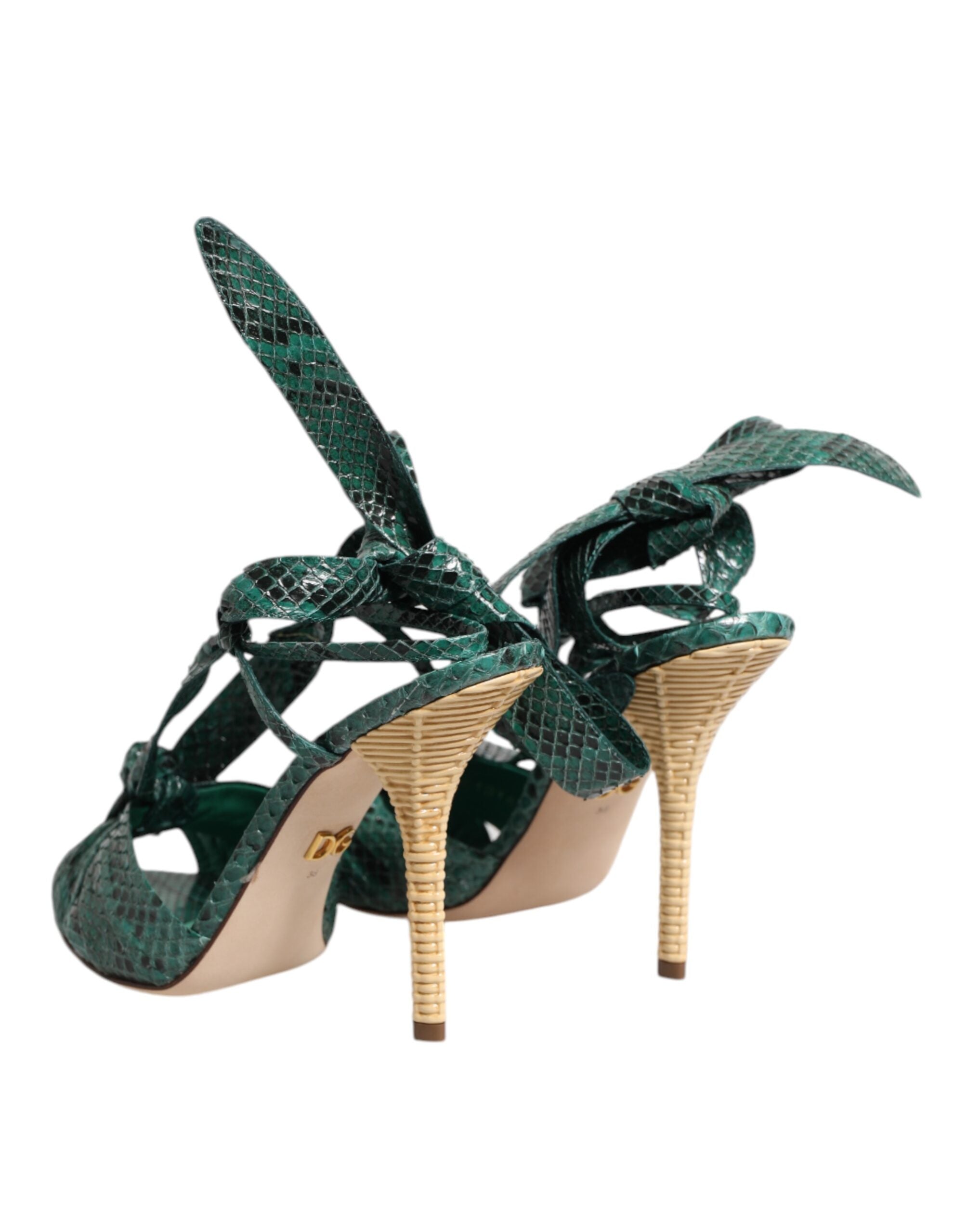 Green Python Leather Heels Sandals Shoes - ventzia