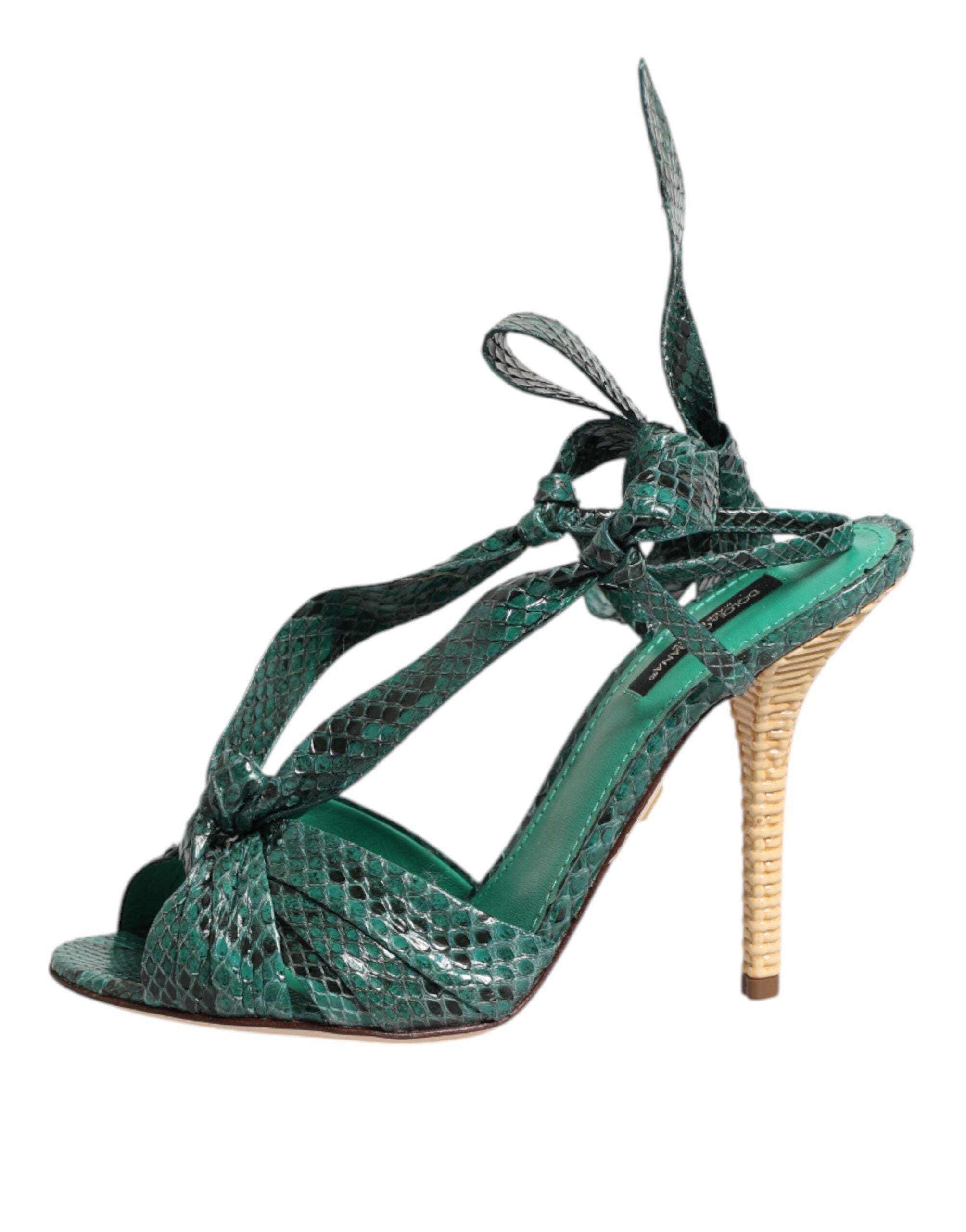 Green Python Leather Heels Sandals Shoes - ventzia