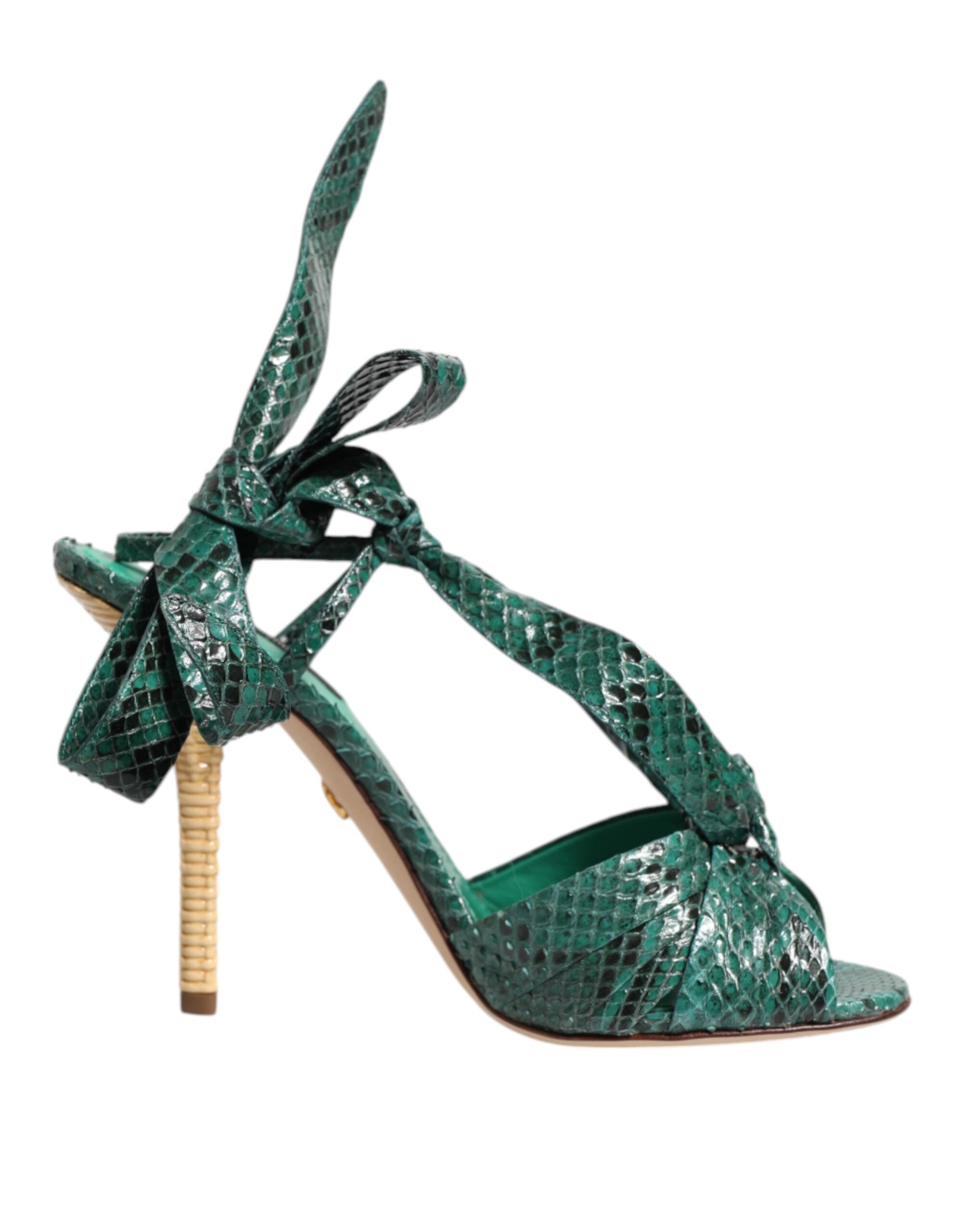 Green Python Leather Heels Sandals Shoes - ventzia