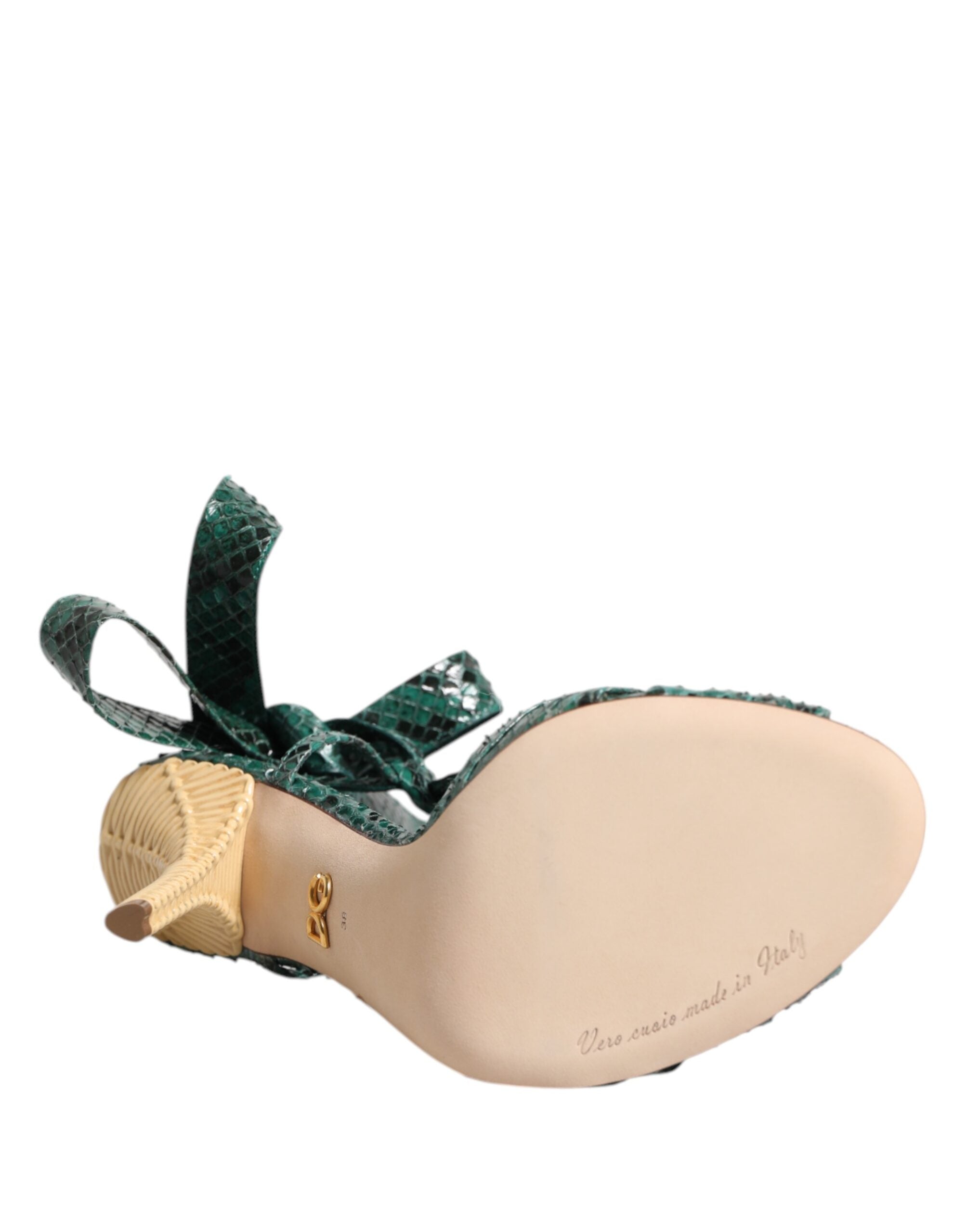Green Python Leather Heels Sandals Shoes - ventzia