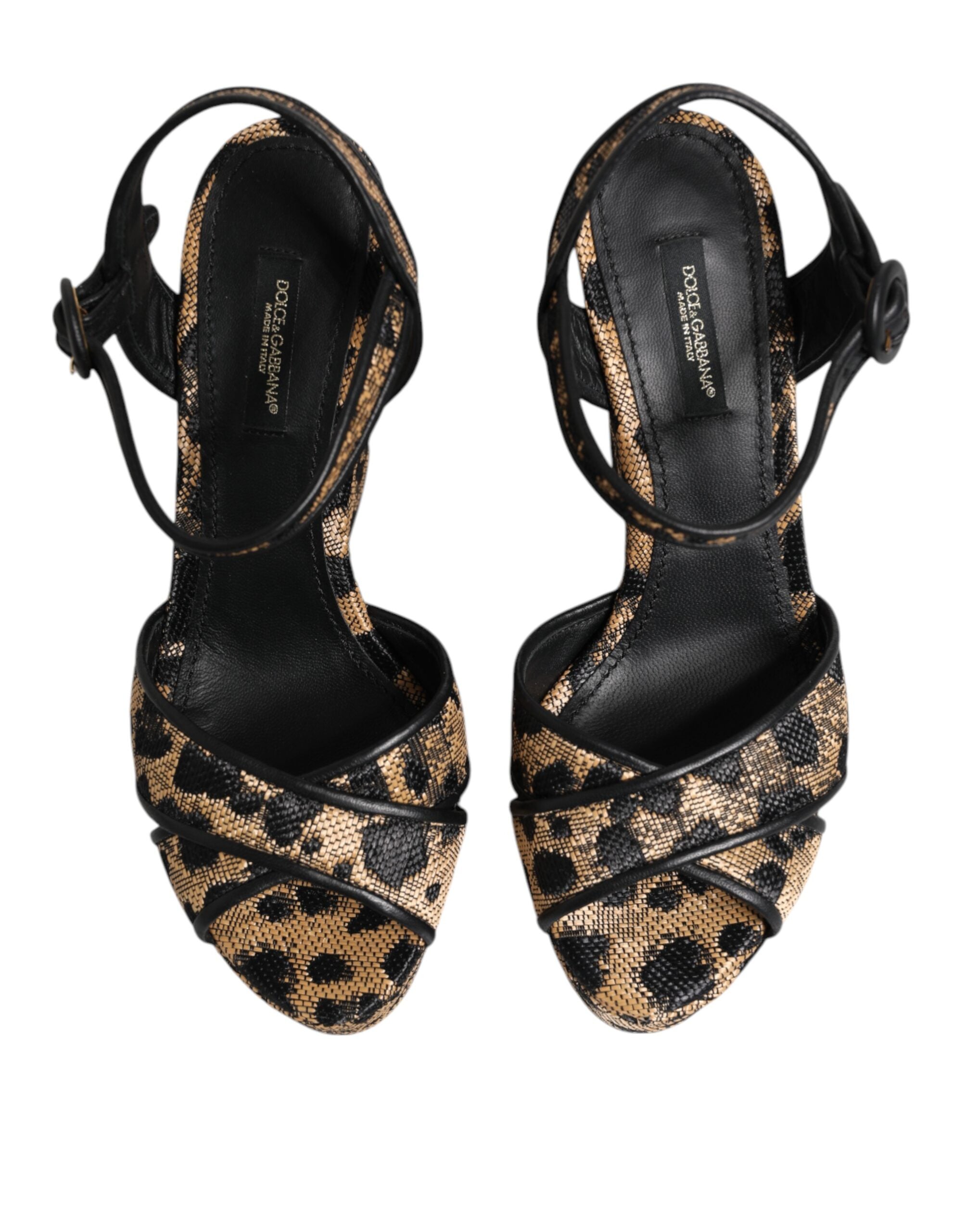 Brown Leopard Wedges Ankle Strap Sandals Shoes - ventzia