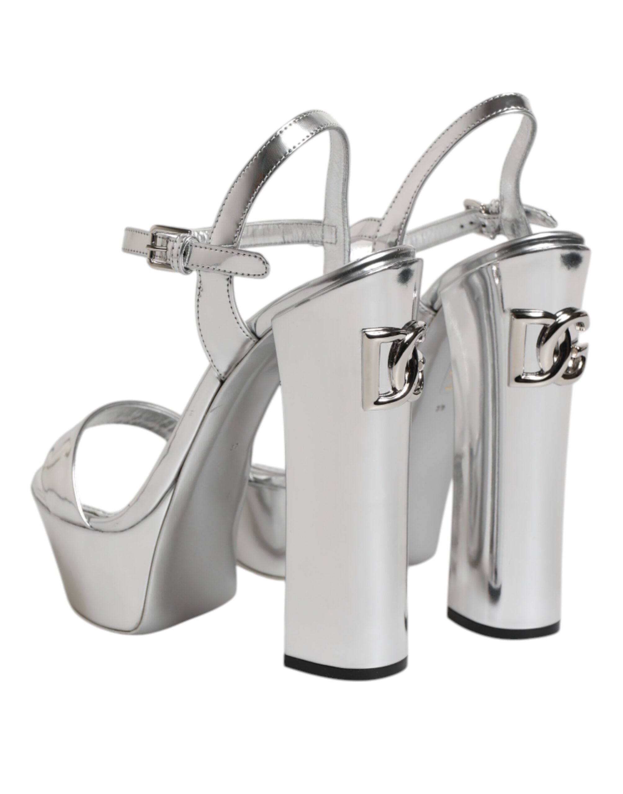 Silver Leather Platform Keira Sandals Shoes - ventzia