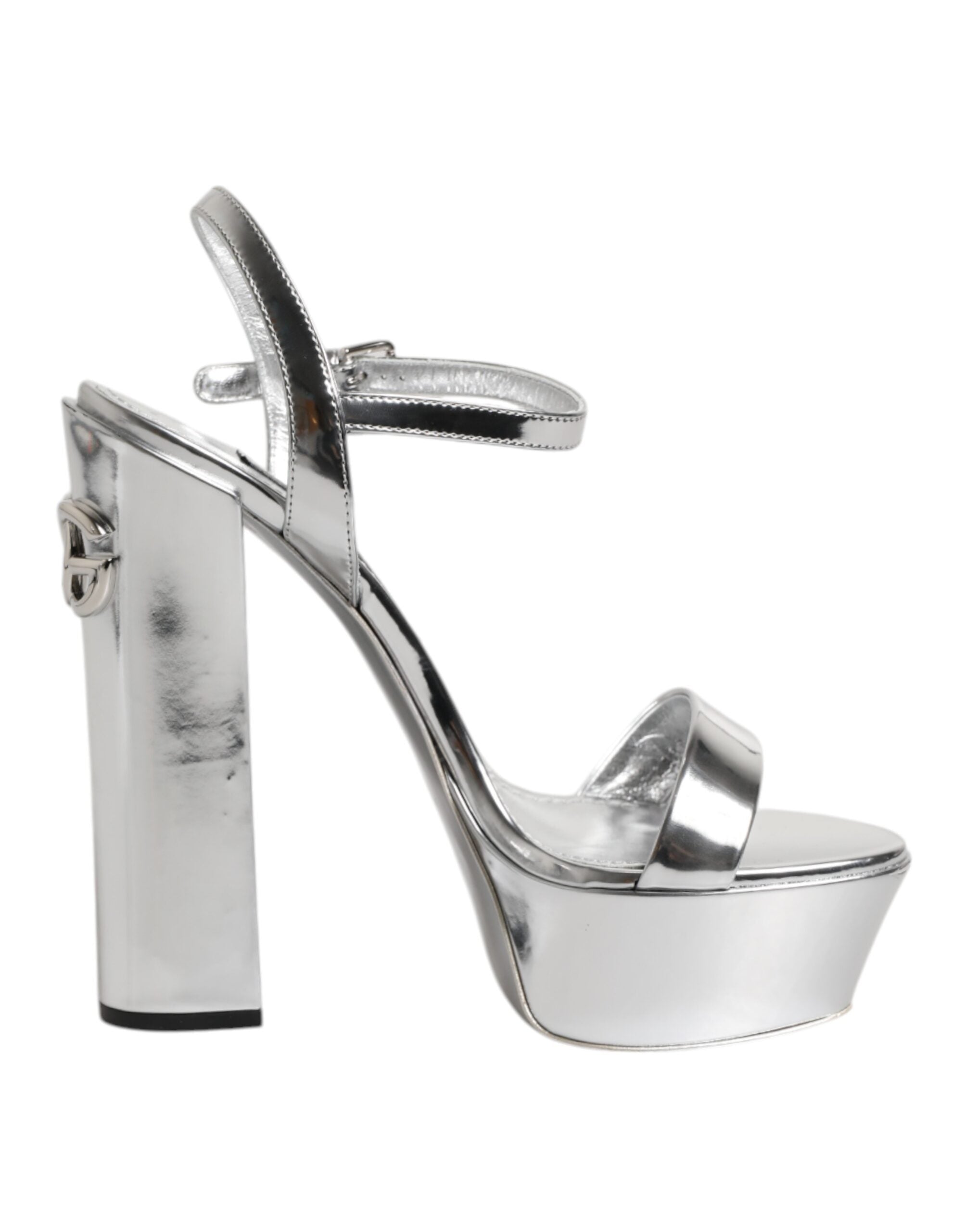 Silver Leather Platform Keira Sandals Shoes - ventzia