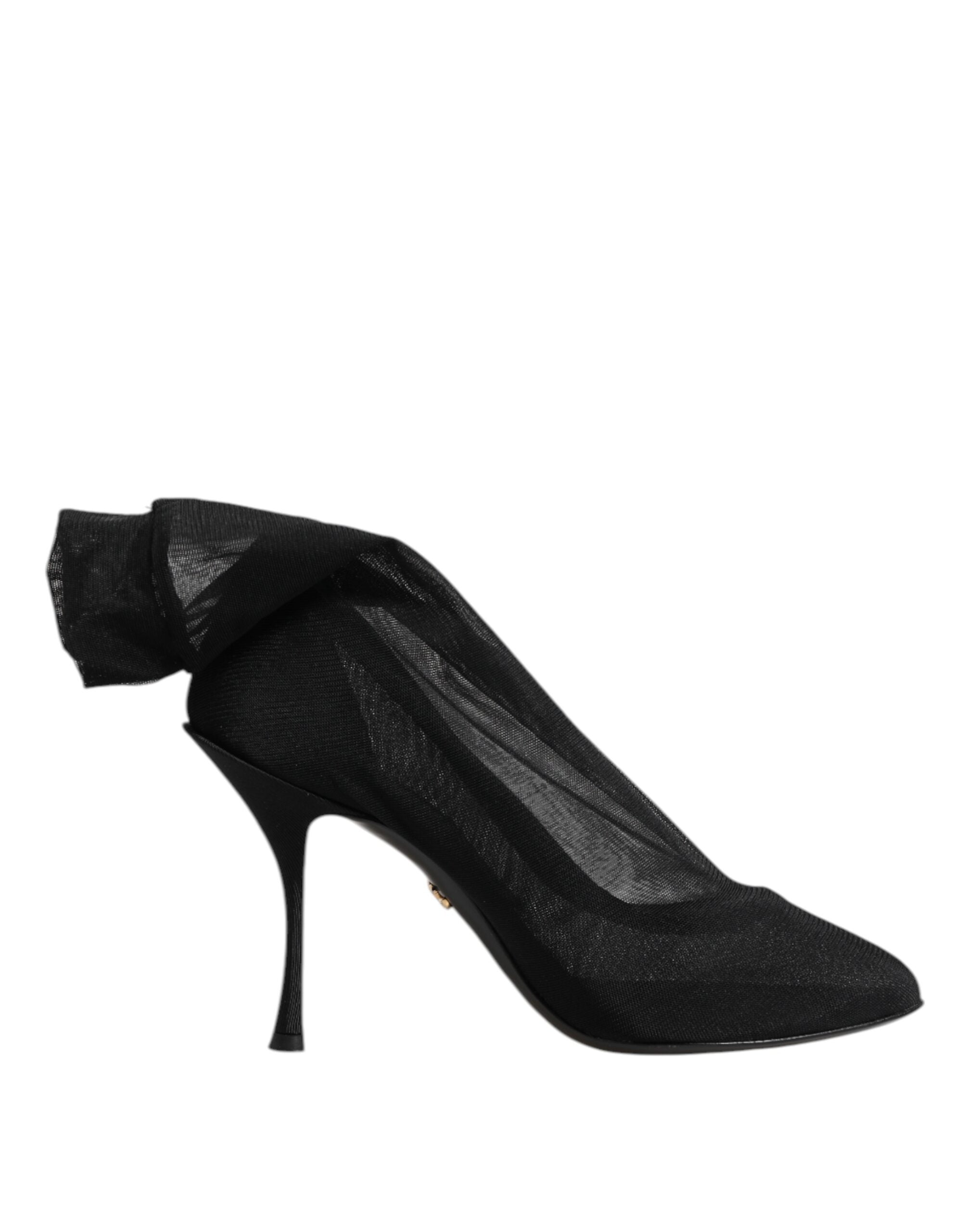 Black Silk Stretch Mesh Sock Boots Shoes - ventzia
