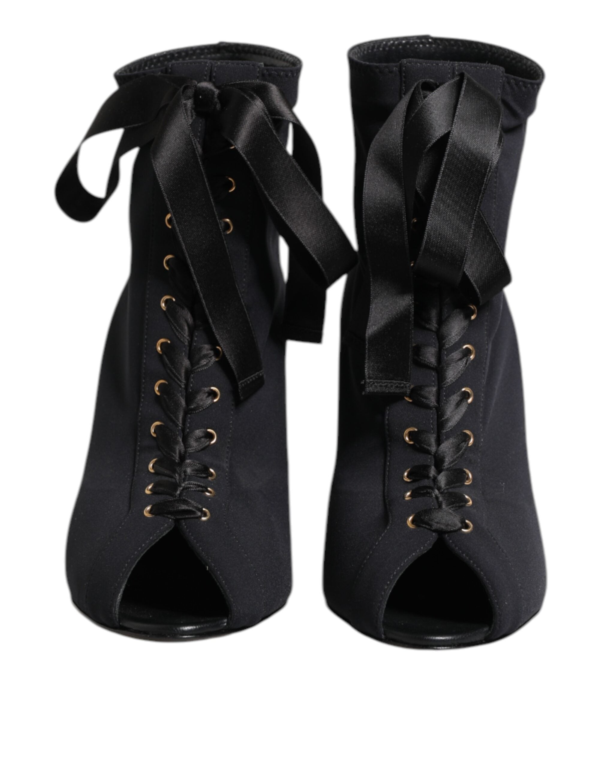 Black Stiletto Heels Lace Up Boots Shoes - ventzia
