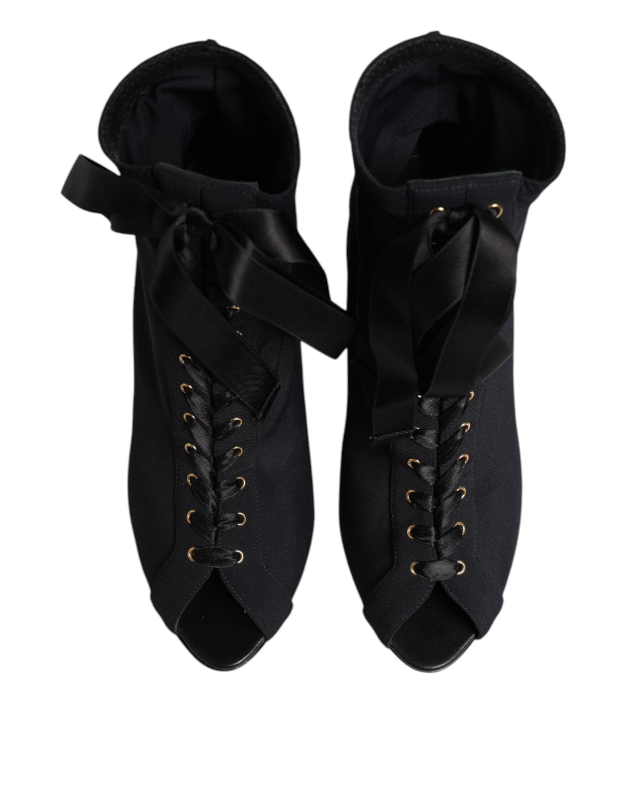 Black Stiletto Heels Lace Up Boots Shoes - ventzia