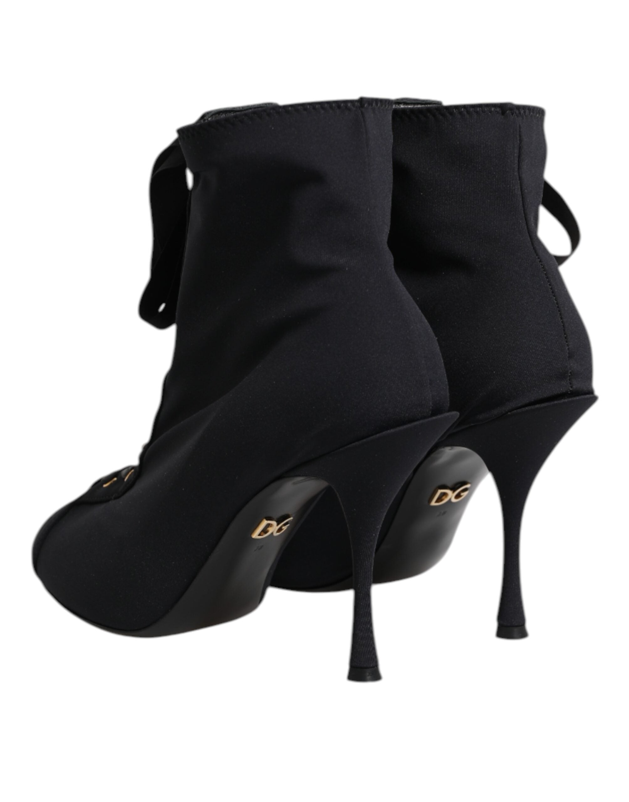 Black Stiletto Heels Lace Up Boots Shoes - ventzia