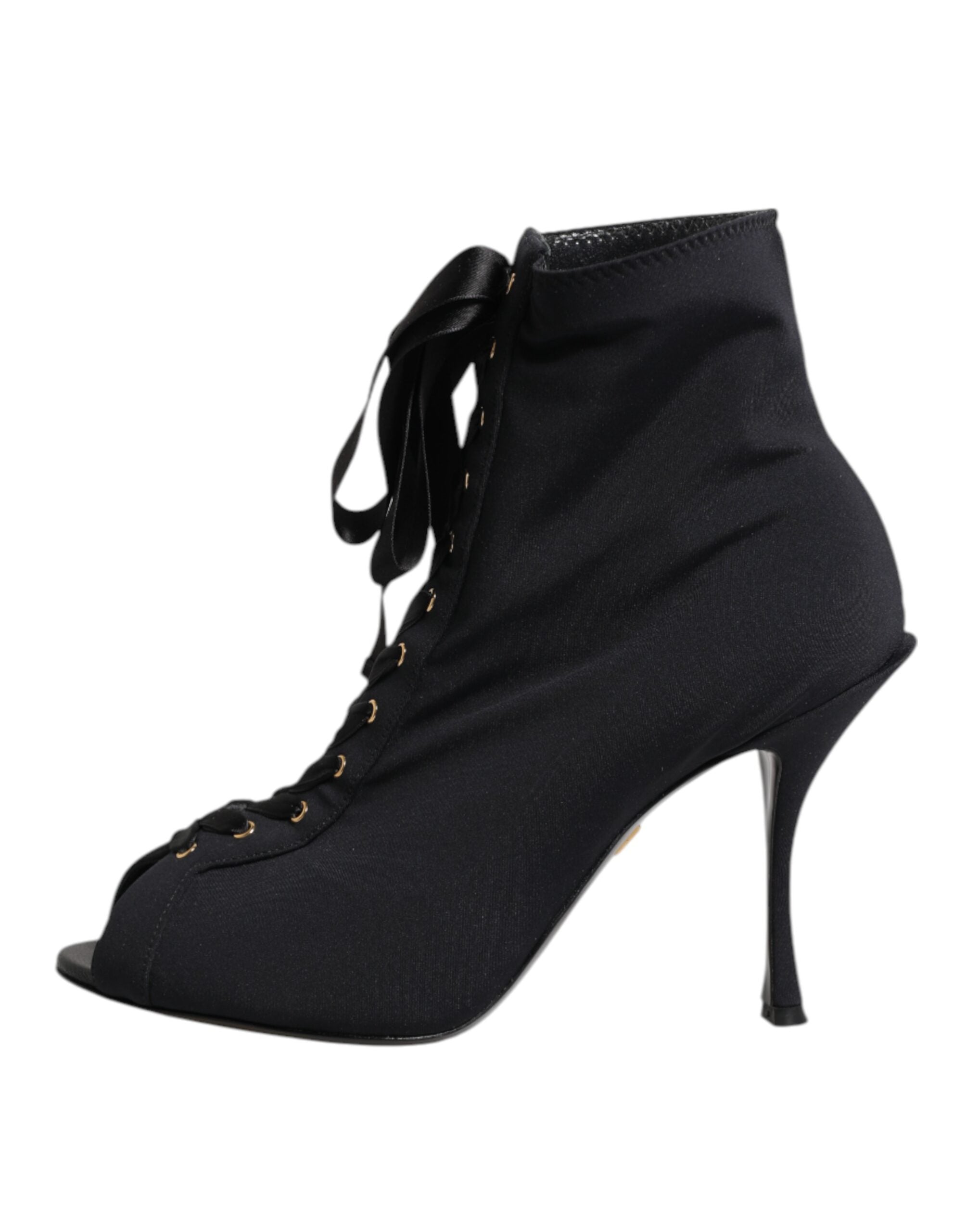 Black Stiletto Heels Lace Up Boots Shoes - ventzia