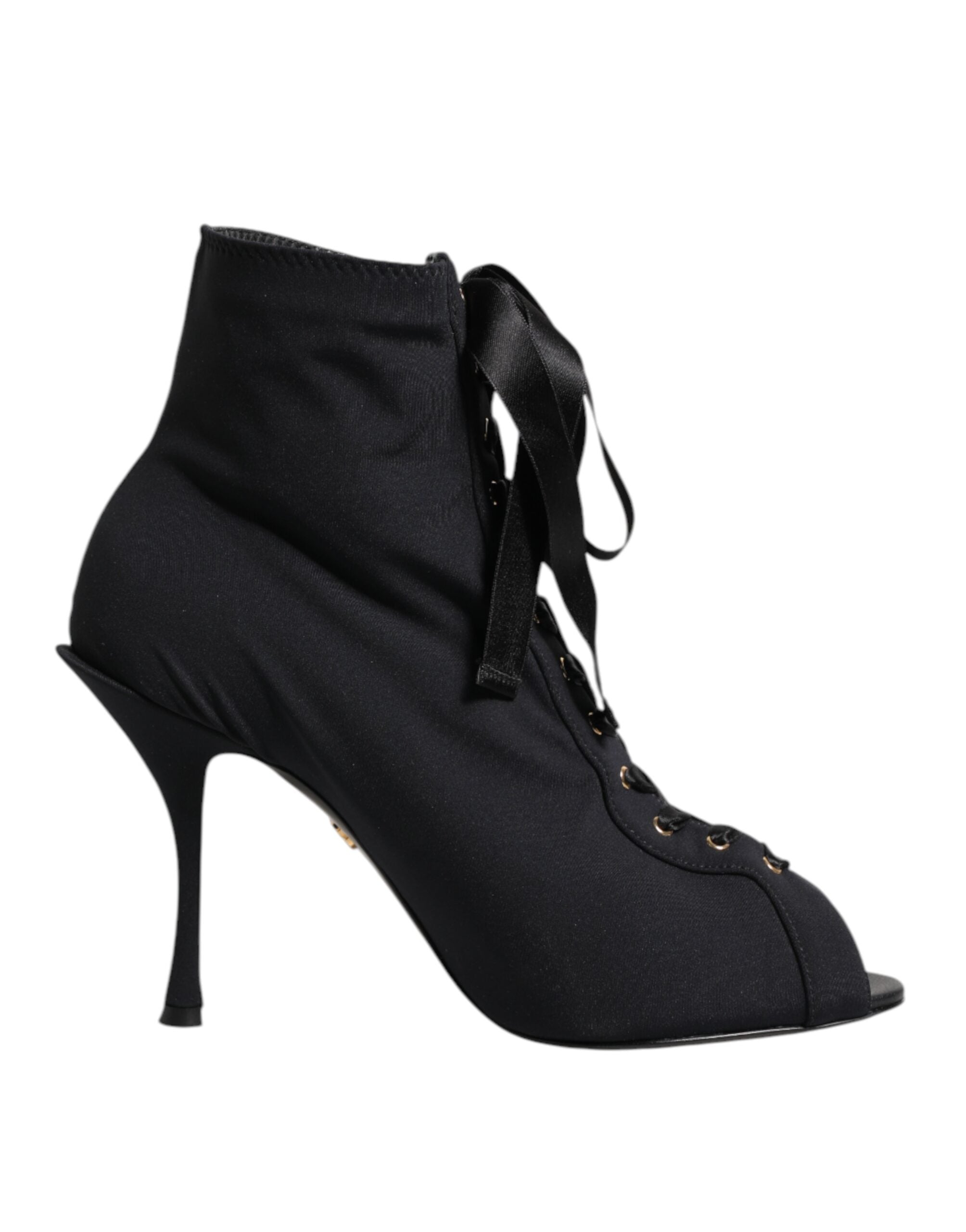 Black Stiletto Heels Lace Up Boots Shoes - ventzia